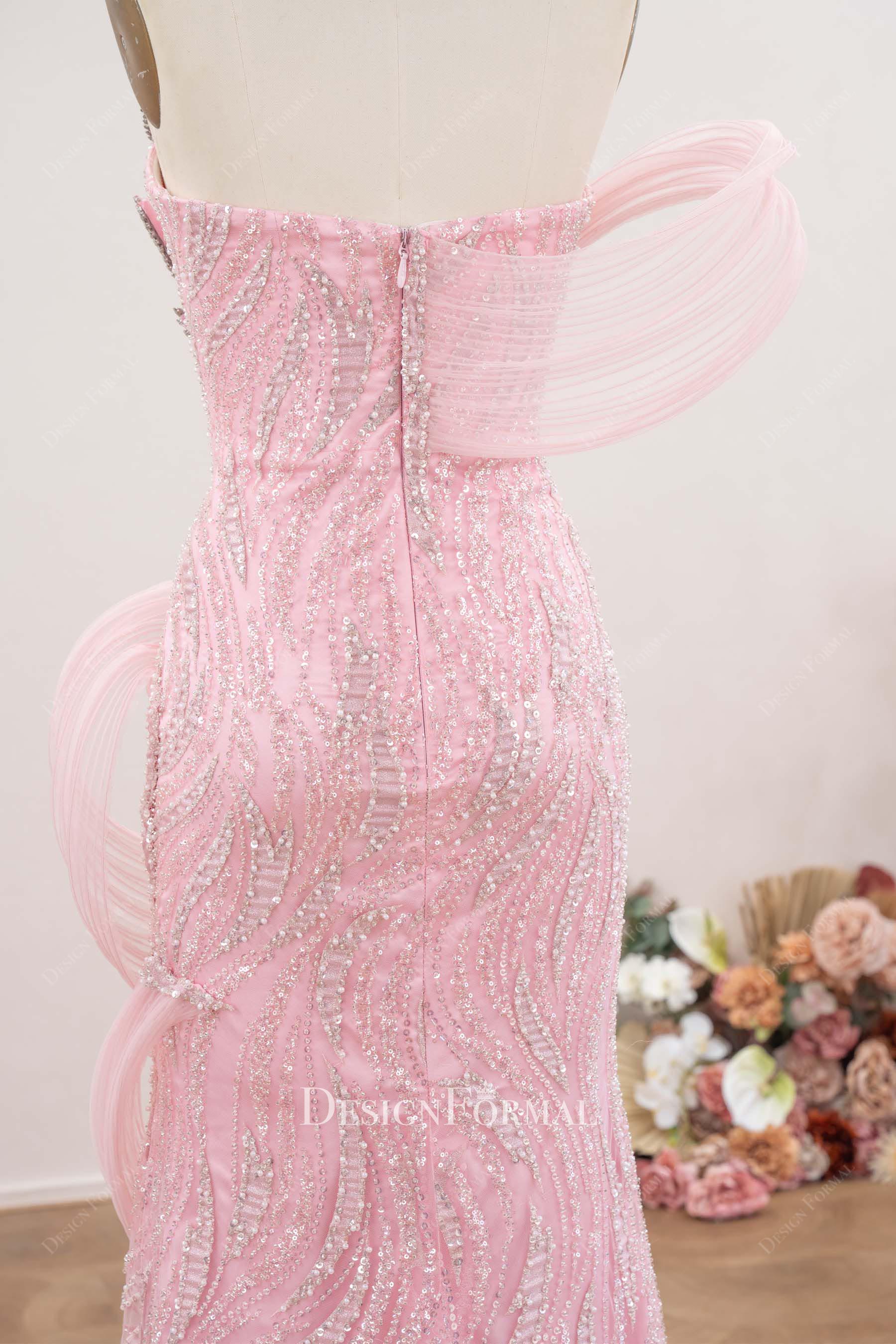 pink strapless backless prom dress