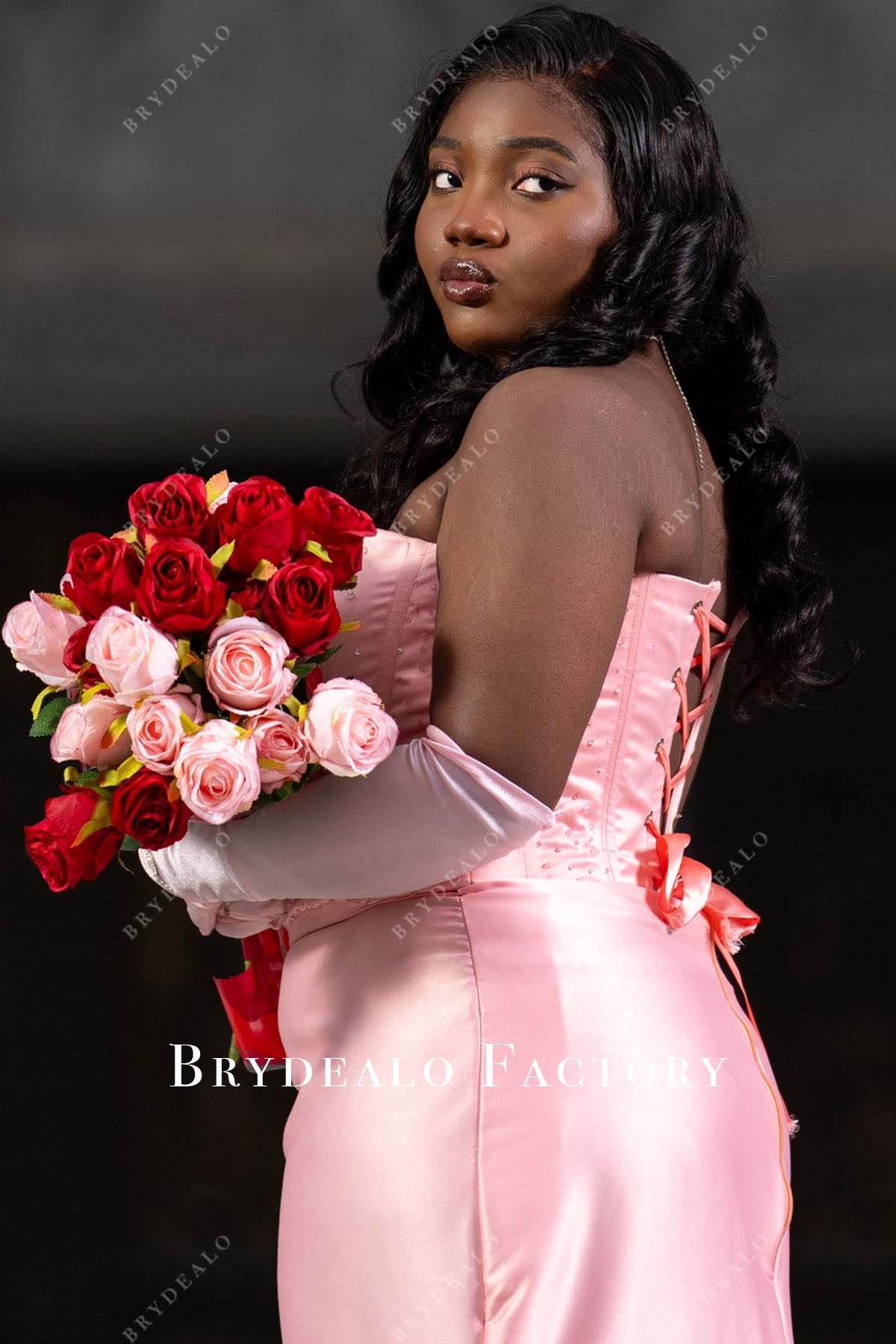 pink strapless prom dress