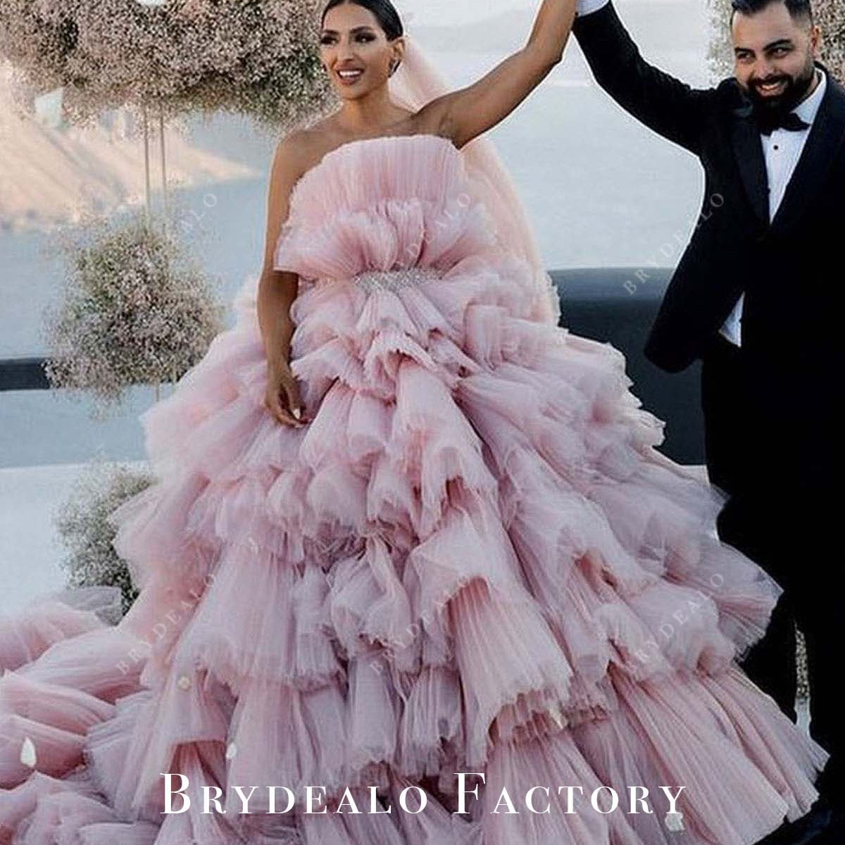 pink dress tulle Pink Tulle Strapless Tiered Long Train Wedding Dress, Ivory / Dress Only pink dress tulle Pink Tulle Strapless Tiered Long Train Wedding Dress, Ivory / Dress Only