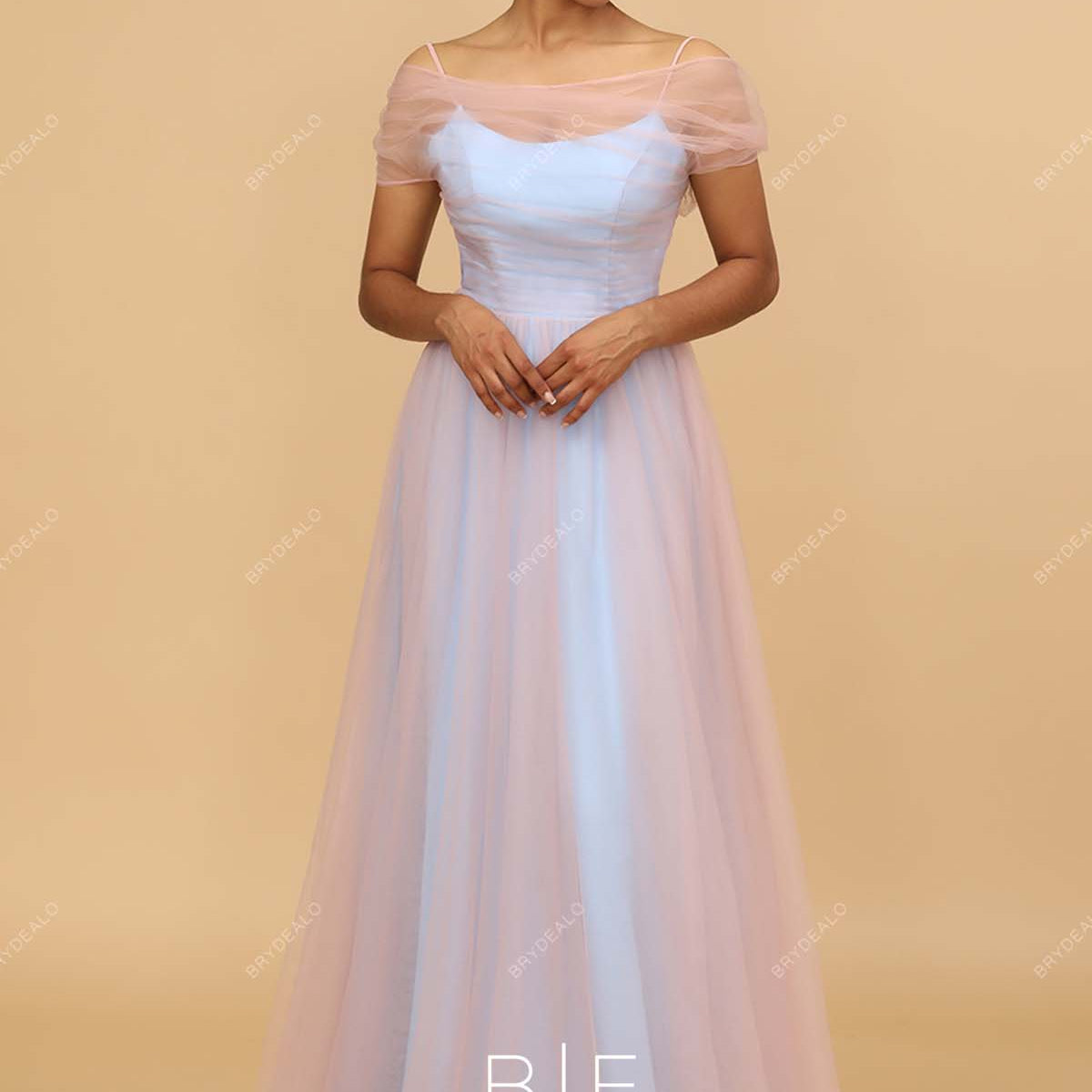 Pink Tulle Blue Off Shoulder Floor Length Bridesmaid Prom Dress Pink Tulle Blue Off Shoulder Floor Length Bridesmaid Prom Dress