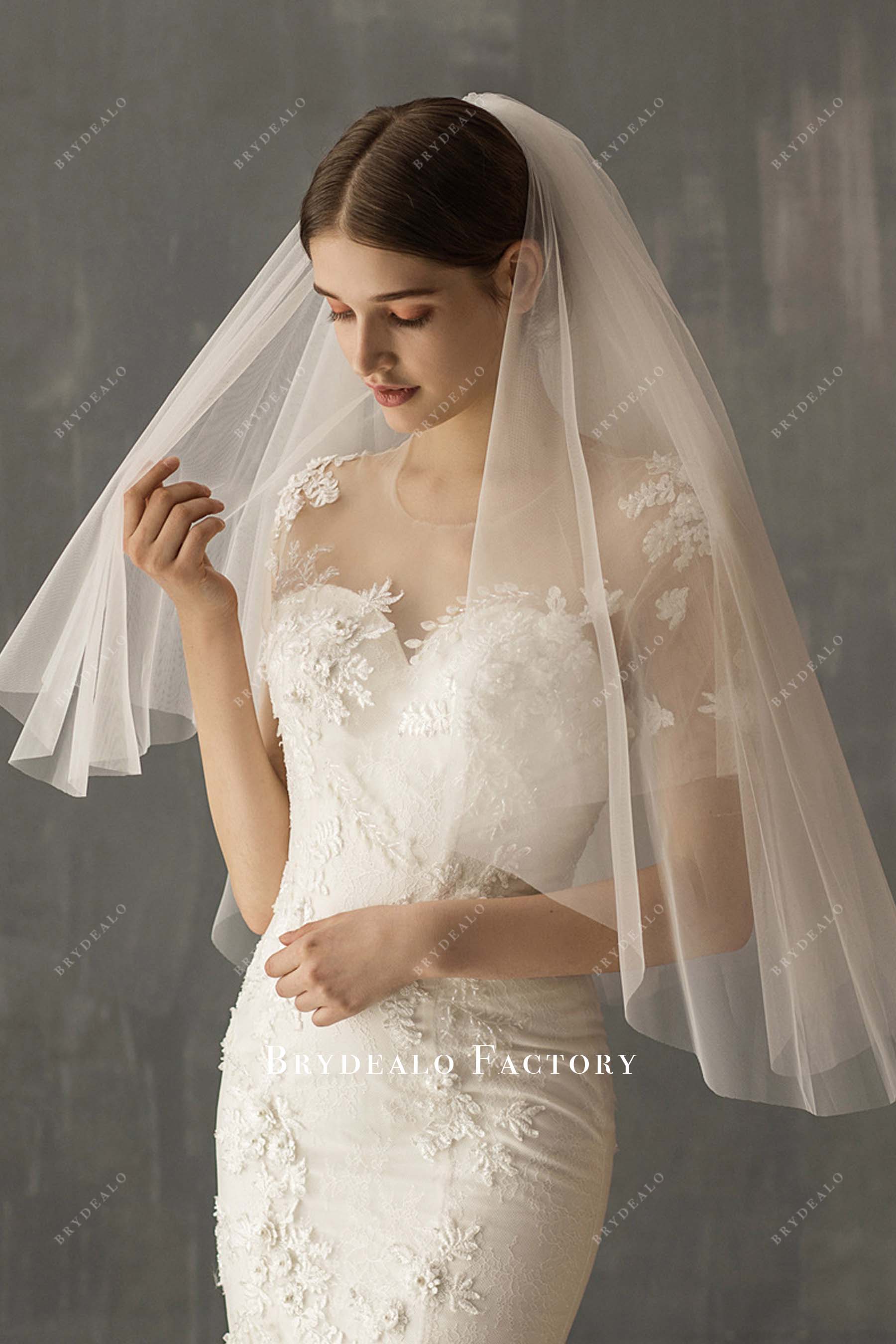 plain tulle raw cut short wedding veil