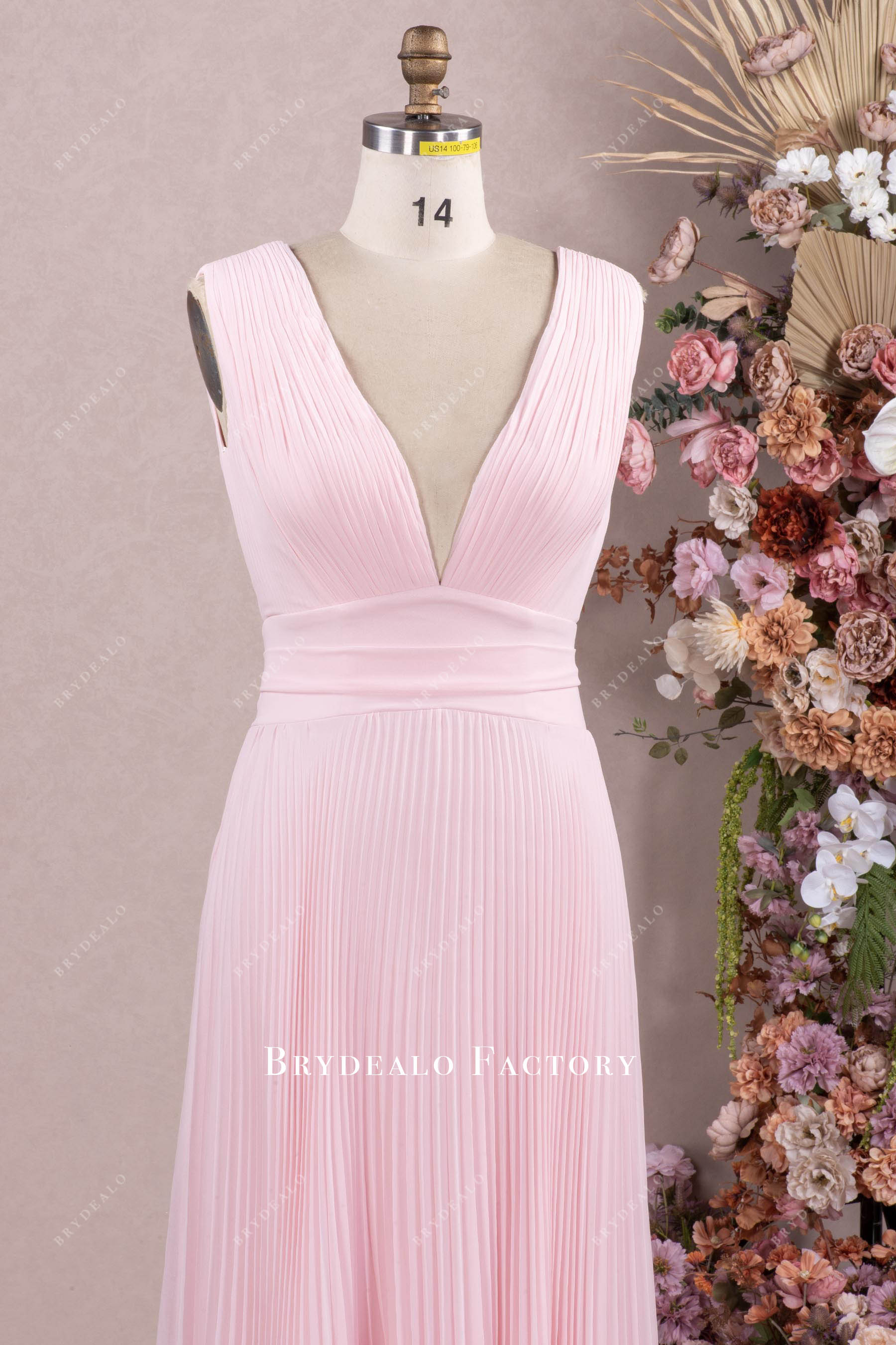 Blushing Pink Pleated Chiffon Floor Length Bridesmaid Dress