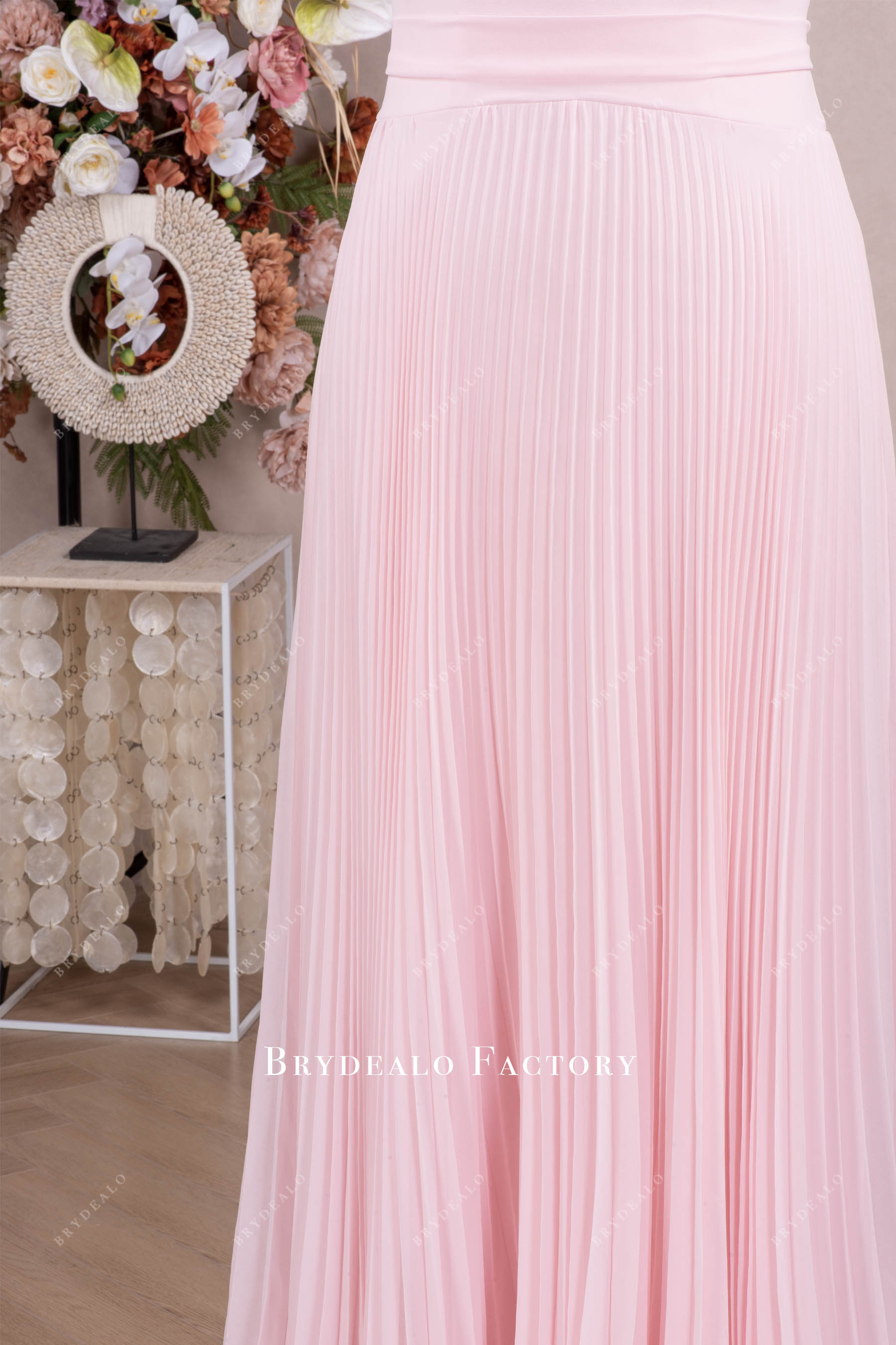 Blushing Pink Pleated Chiffon Floor Length Bridesmaid Dress