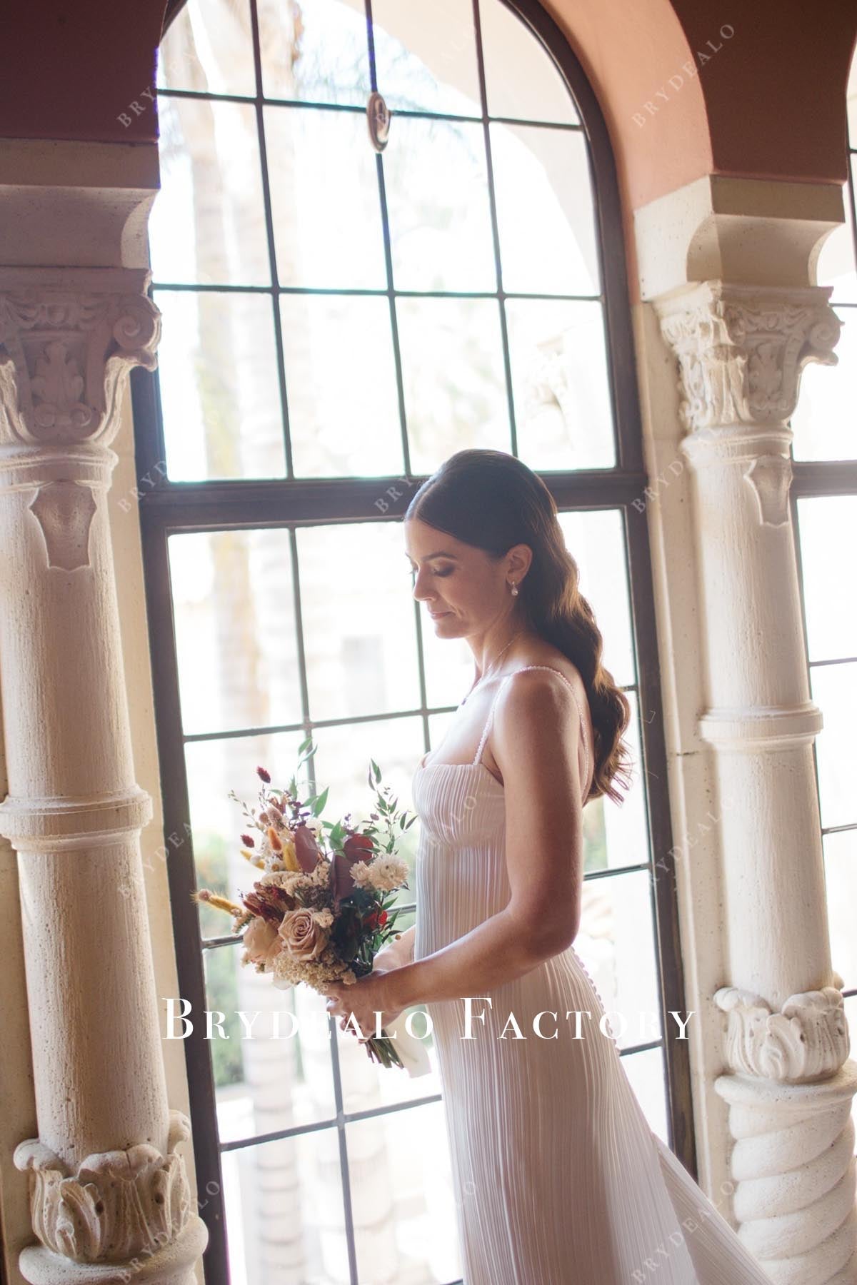 pleated chiffon wedding dress