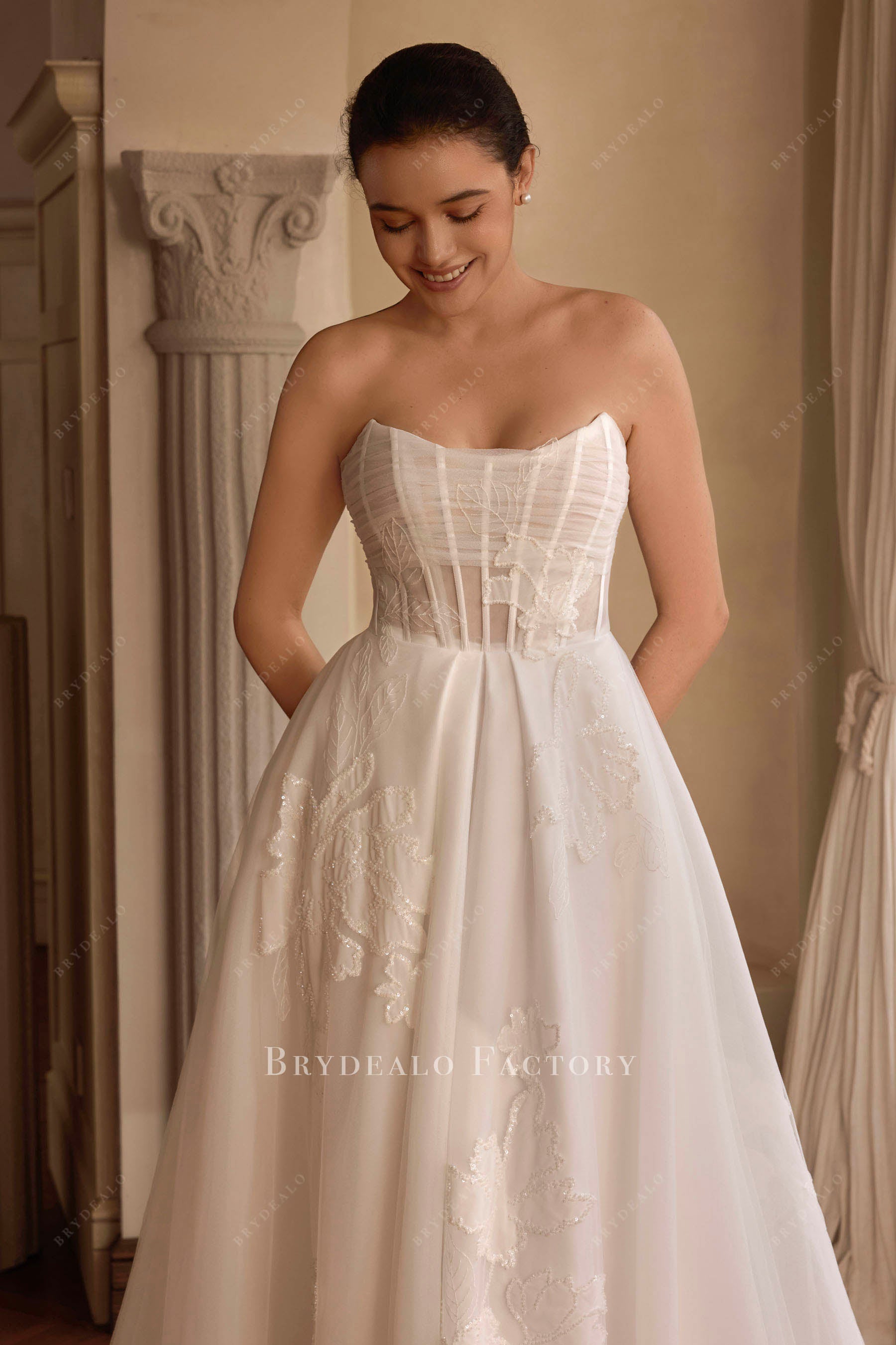 pleated corset wedding dress