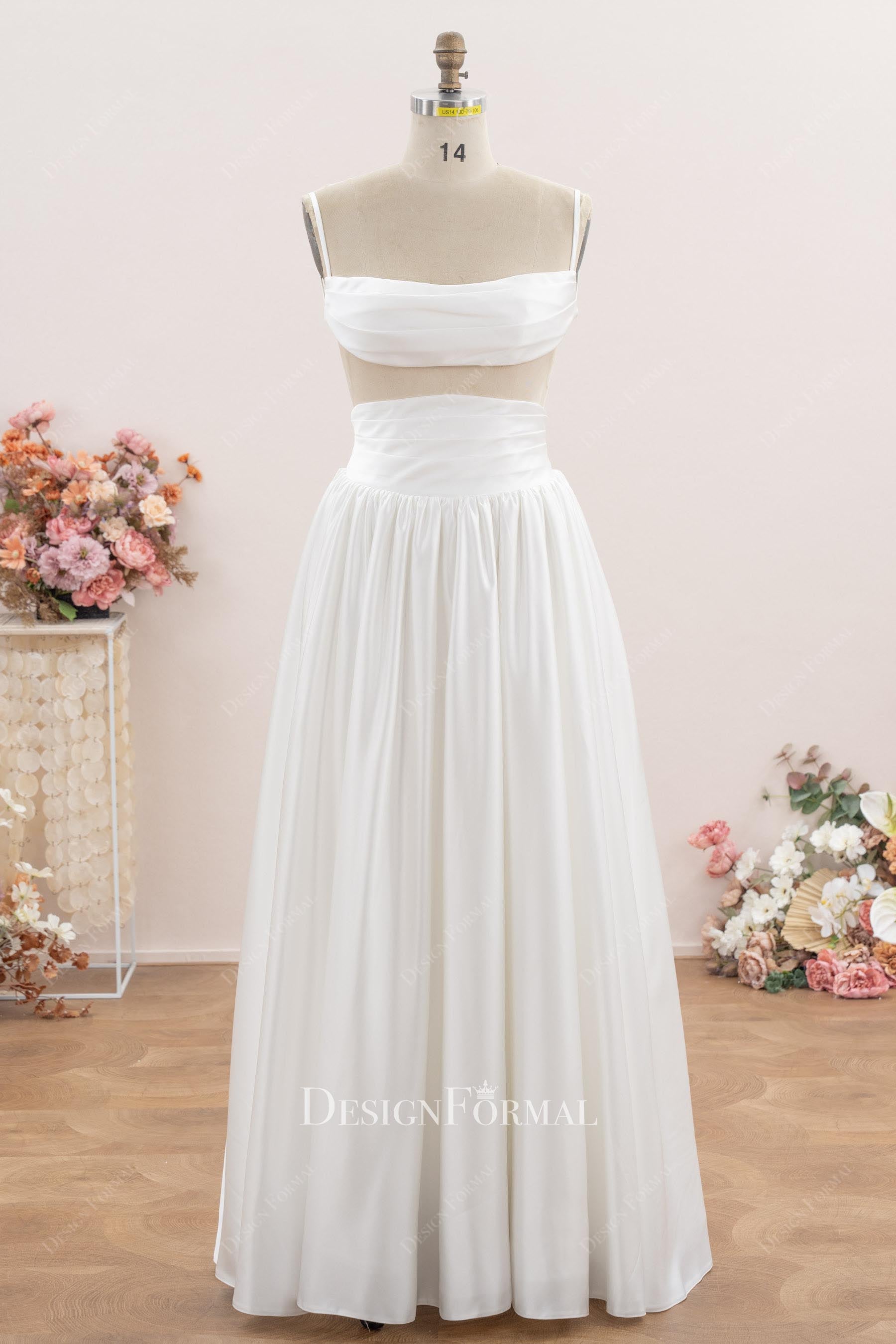 pleated satin a line wedding dress