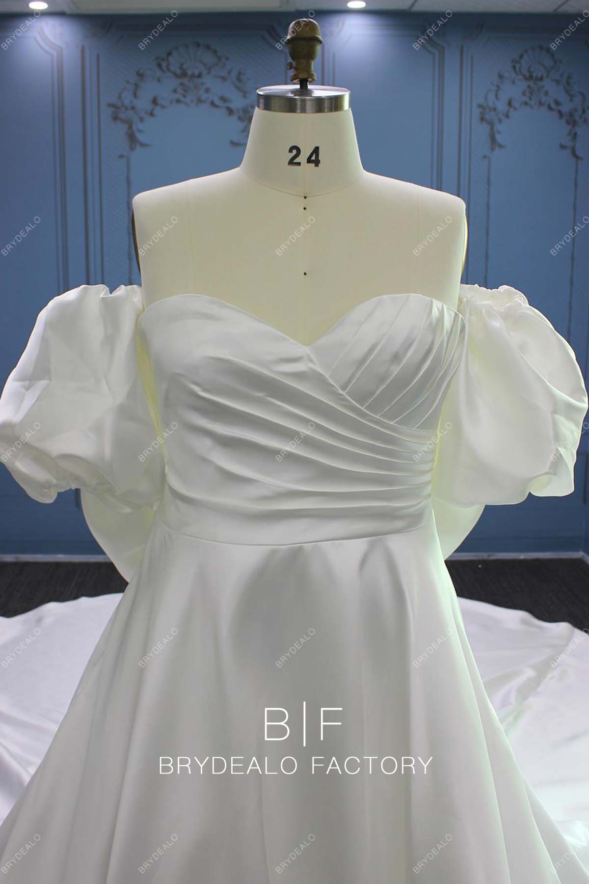 pleated sweetheart neck satin wedding gown