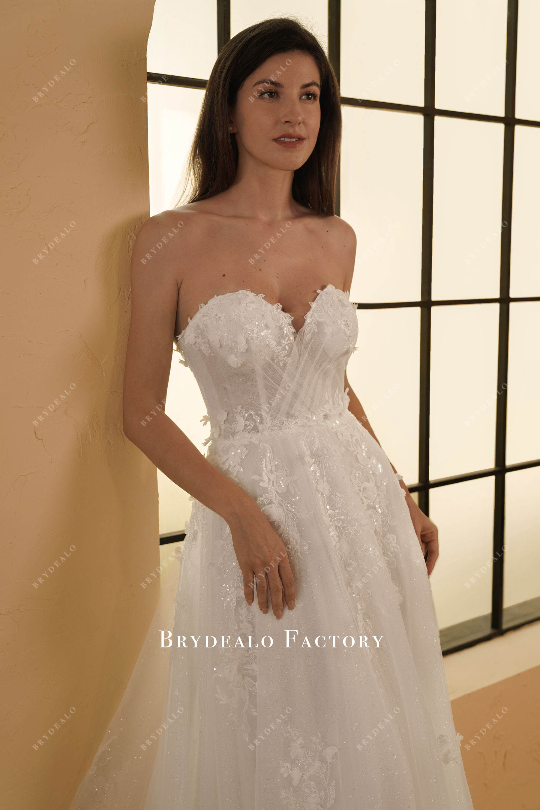 pleated sweetheart neck wedding dress