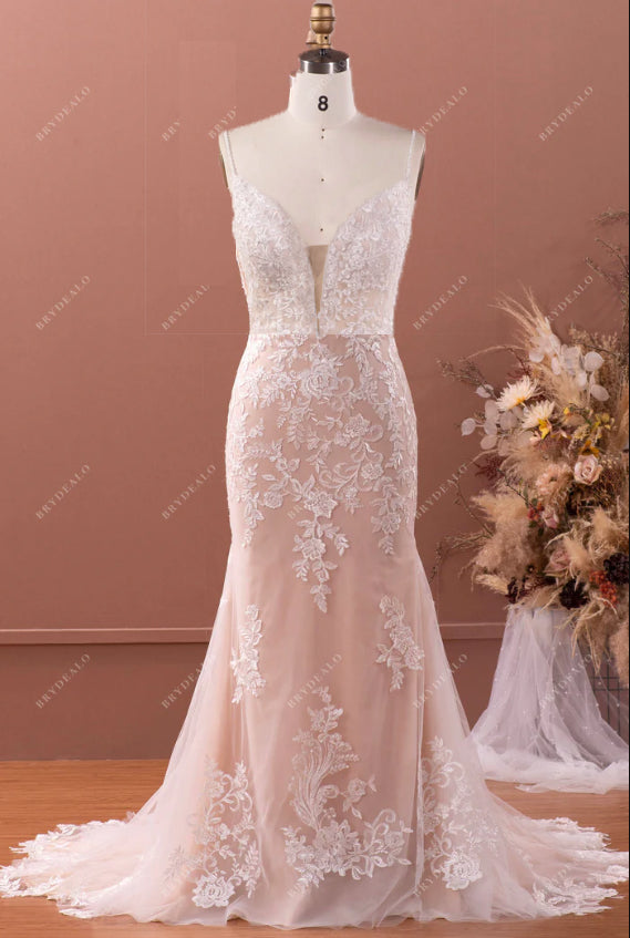 Custom Lace Champagne Mermaid Wedding Dress