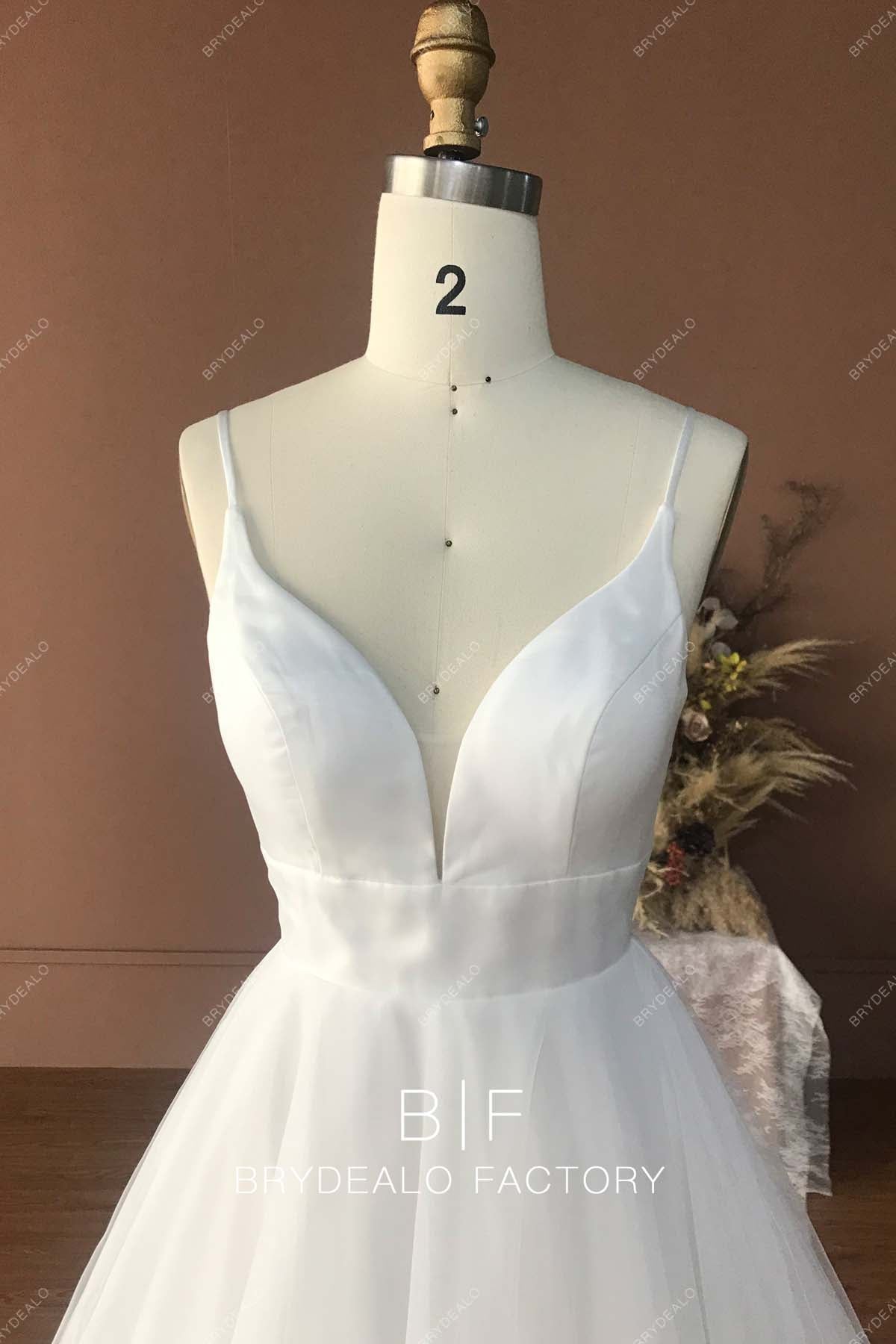 plunging neck spaghetti straps sleeveless designer bridal dress