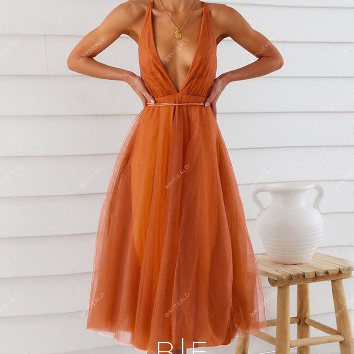 orange tea length bridesmaid dresses Orange Bridesmaid Dresses BABARONI
