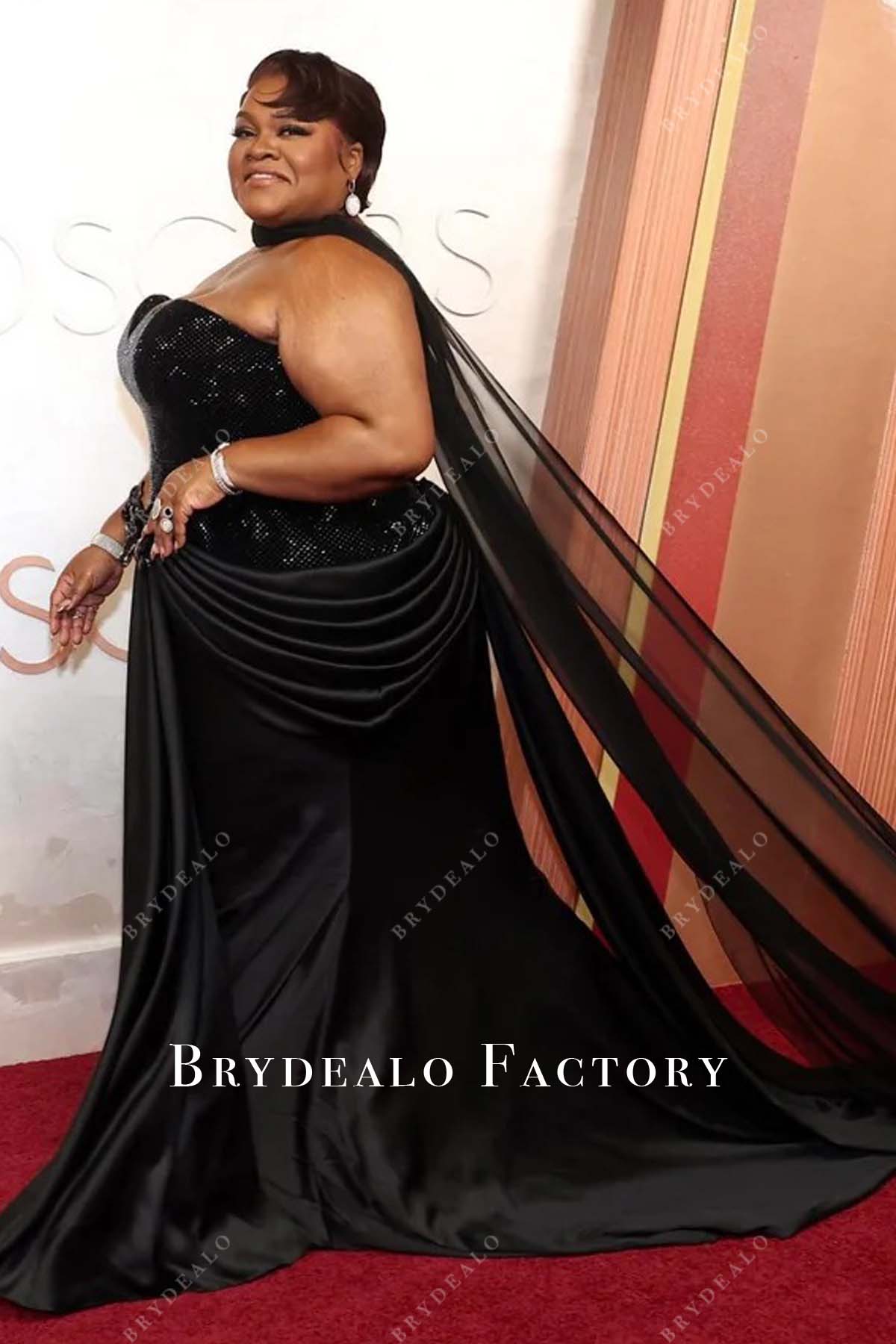 Da'Vine Joy Randolph Black Plus-Size 2025 Oscars Prom Dress