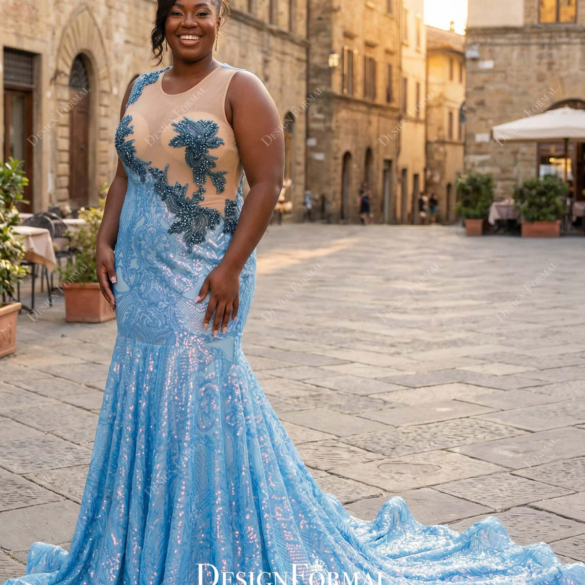 plus size blue sequin dress Long Prom with Underskirt- PromGirl Royal / 14W letting each step stay effortless Women Party Dress Blue Sequin