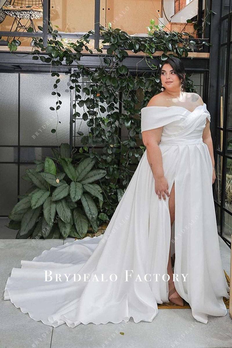 Plunging V-Neck Satin Dress With Slit White Plus Size main image 1