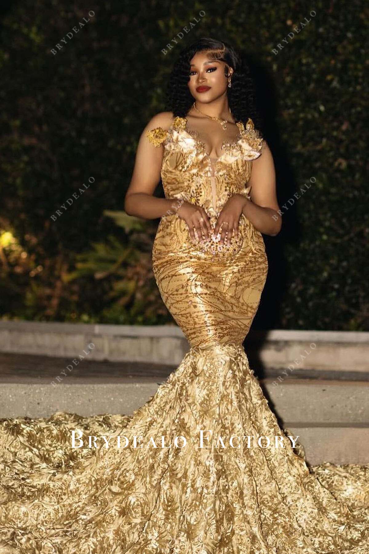 plus size gold strapless trumpet prom dress