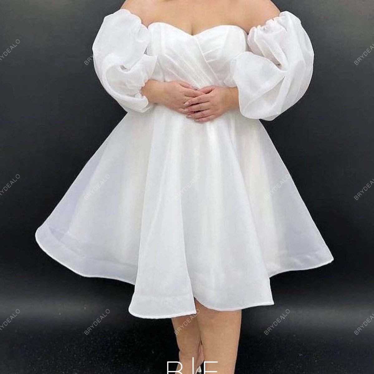 Plus Size Organza Cute Off Shoulder Casual Knee Length Wedding Dress Plus Size Organza Cute Off Shoulder Casual Knee Length Wedding Dress