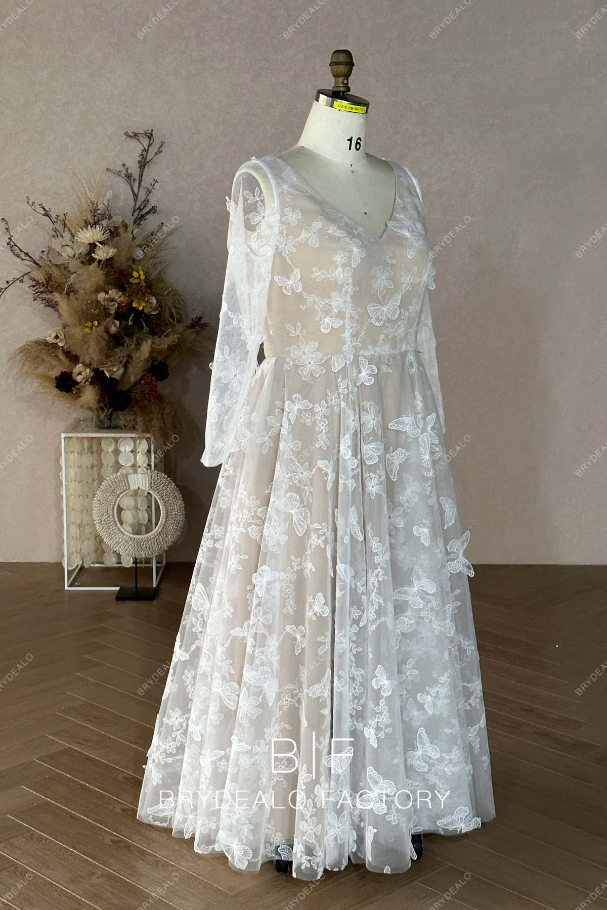 Sheer Long Sleeves Romantic Custom Wedding Dress