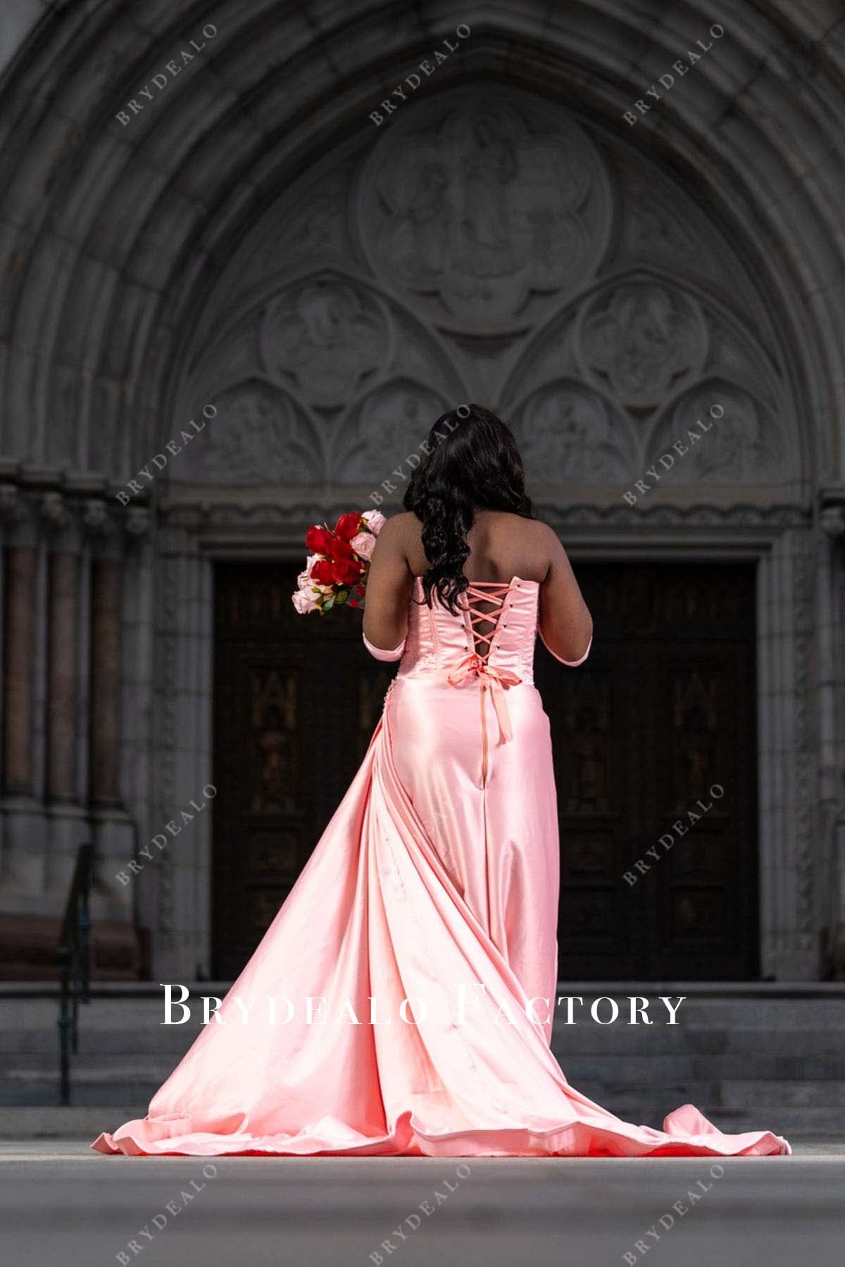 plus size lace up back prom dress