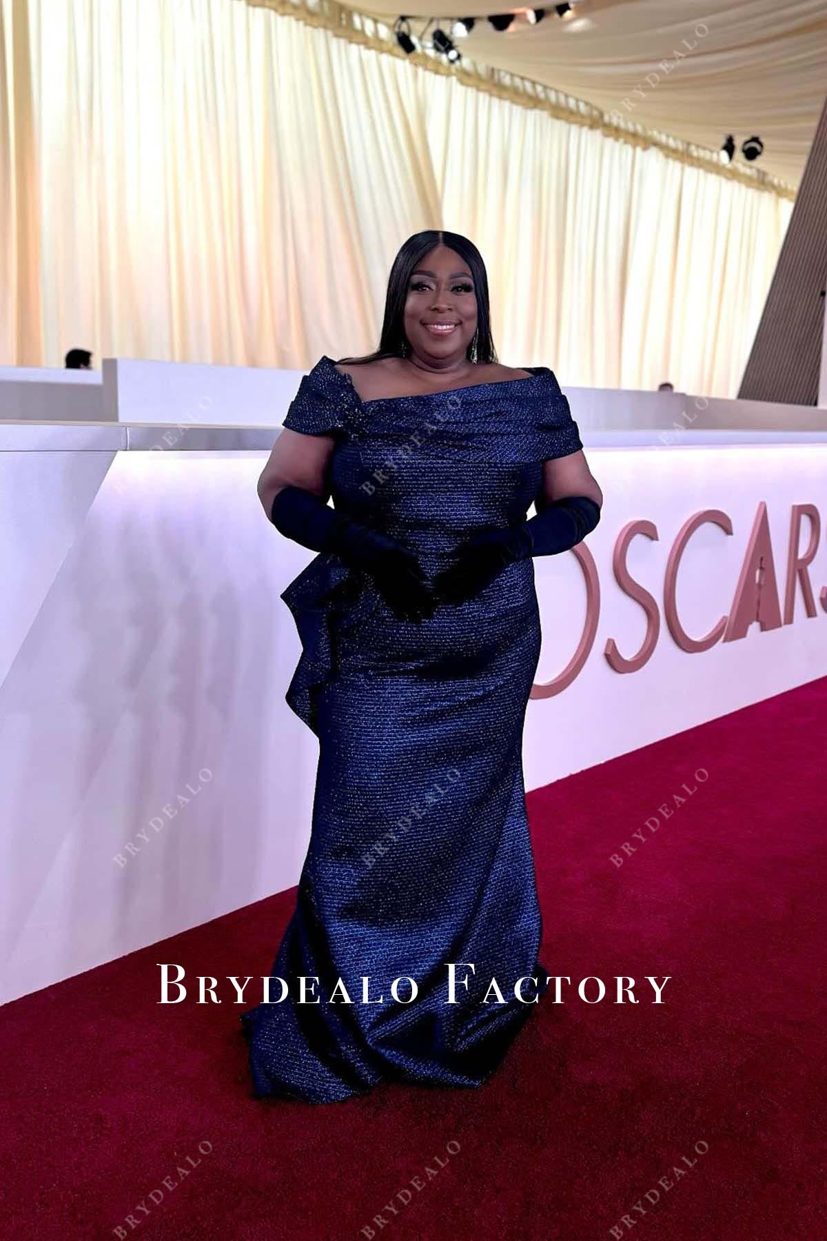 Loni Love Dark Navy Plus Size 2025 Oscars Off-Shoulder Gown