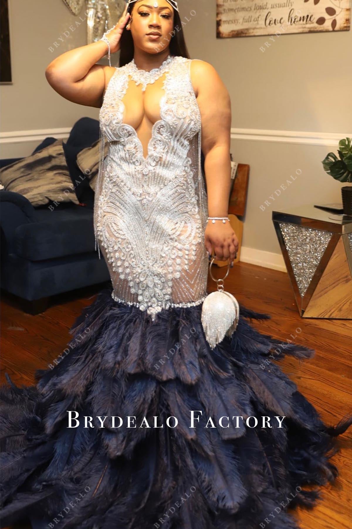 plus size navy trumpet prom dress
