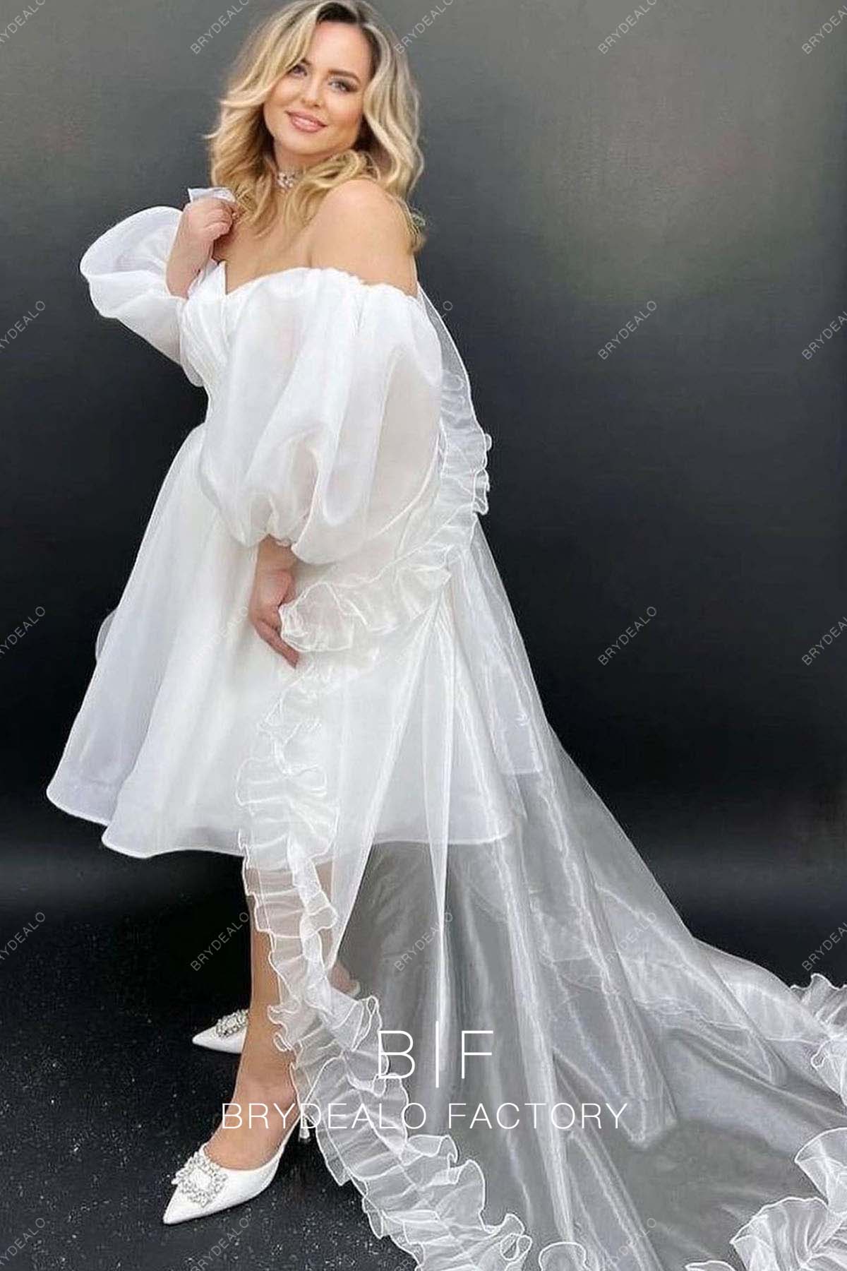 Off Shoulder Casual Knee Length Long Sleeve Bridal Gown