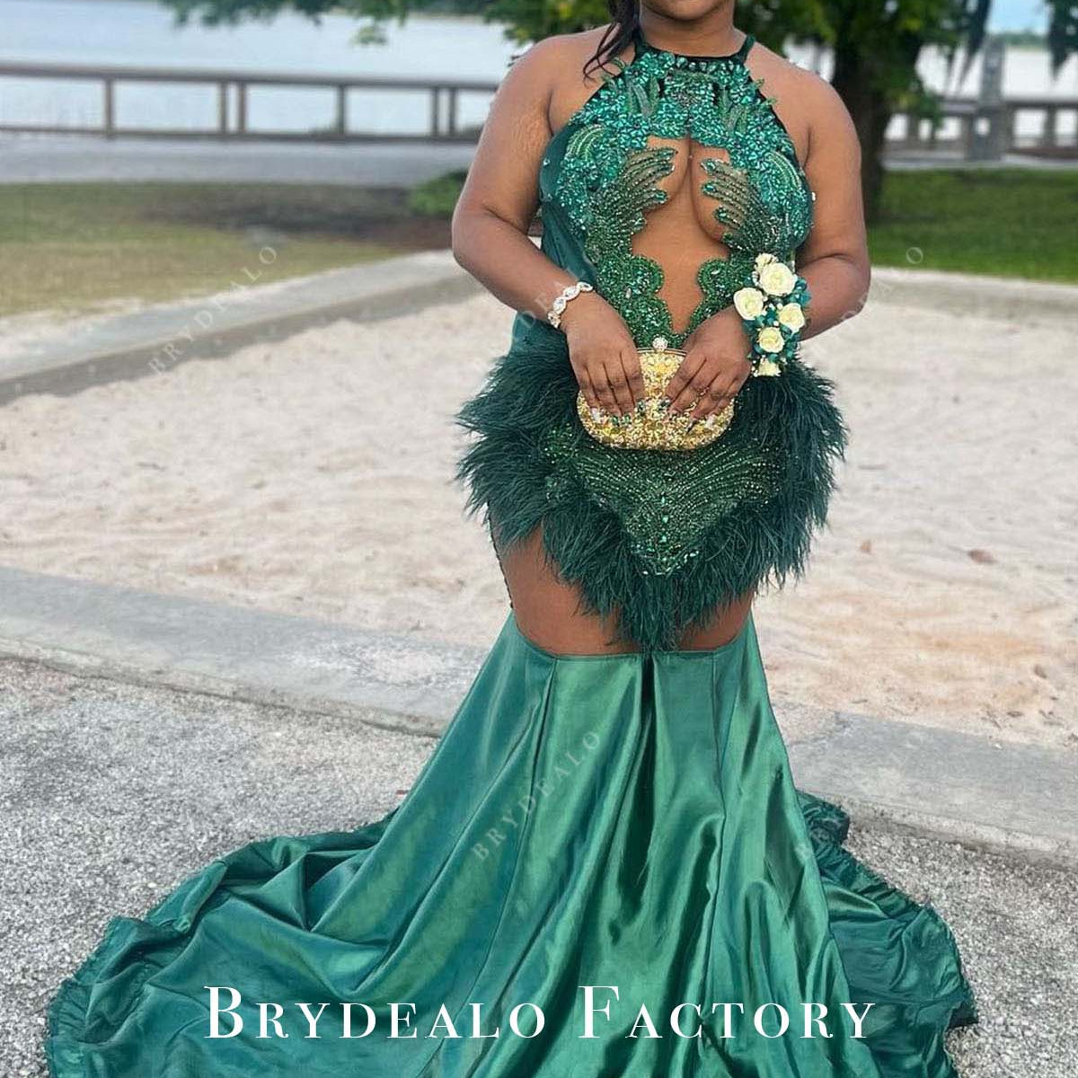green emerald velvet dress Pretty Sage Green Ribbed Knit Two-Piece Halter Neck Prom Dress DS12105 –  DSProm main image 1