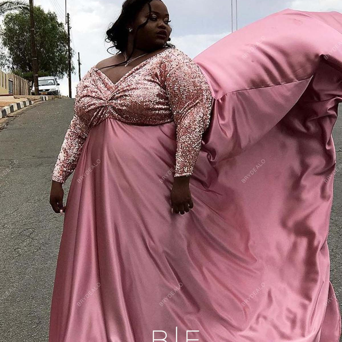Rose Gold Sequin Plus Size Empire Charmeuse Long Prom Dress Rose Gold Sequin Plus Size Empire Charmeuse Long Prom Dress