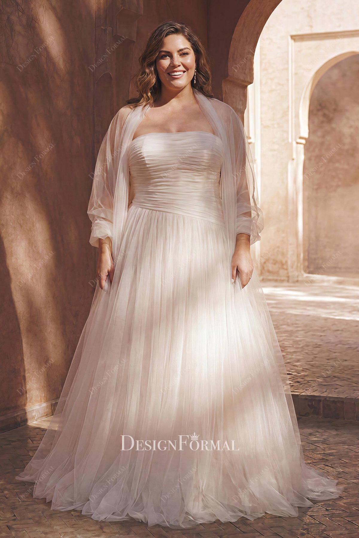 plus size tulle shawl wedding dress