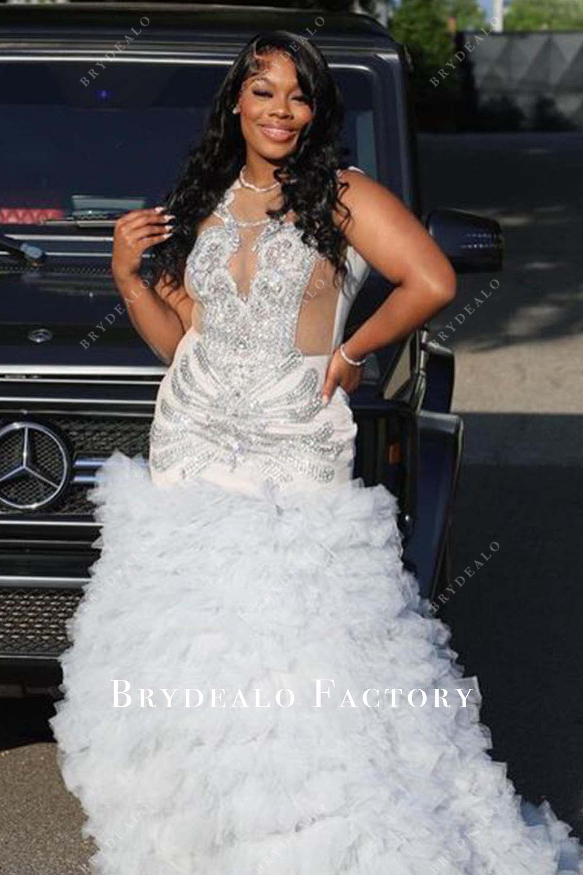 plus size white tulle prom dress