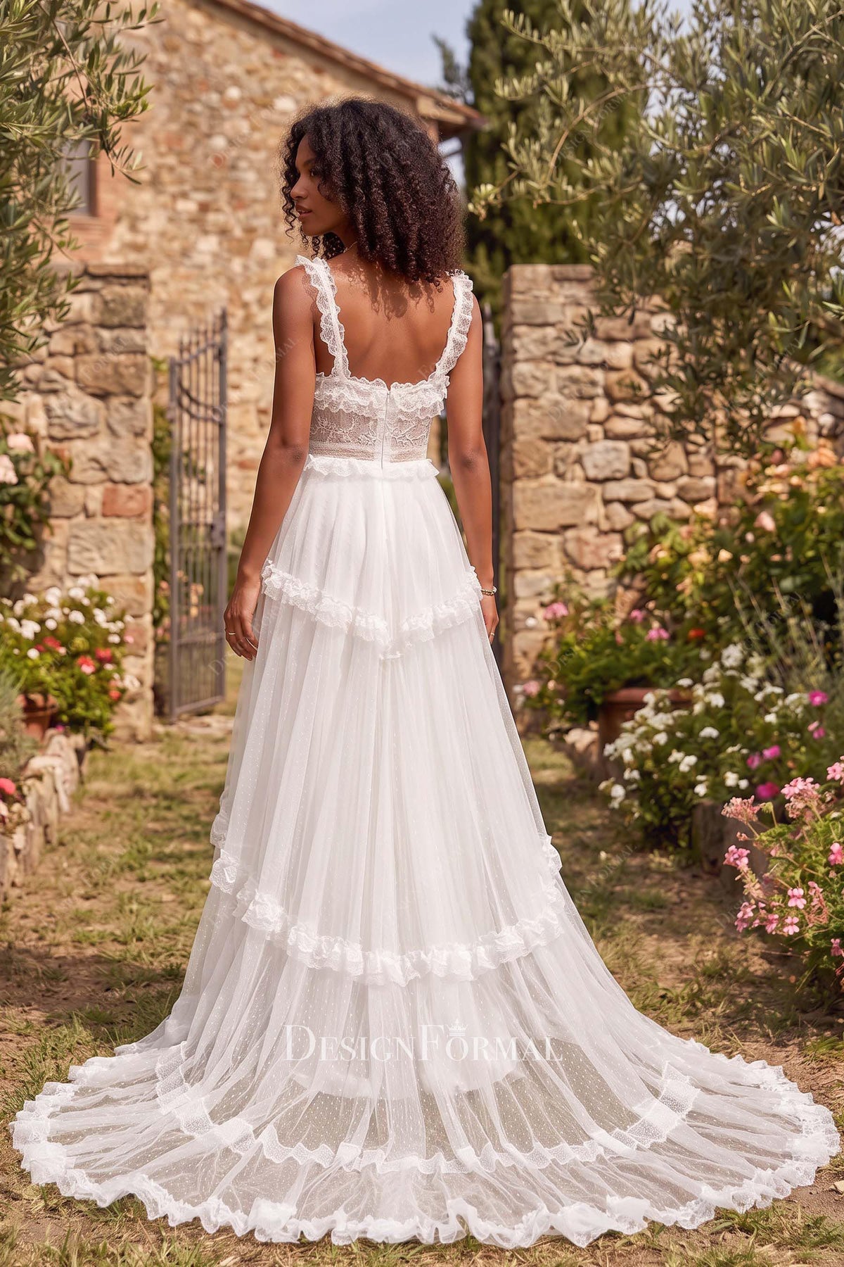 polka dot illusion long train wedding dress