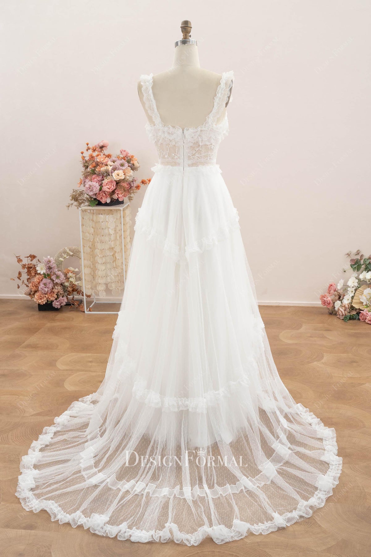polka dot tulle court train wedding dress