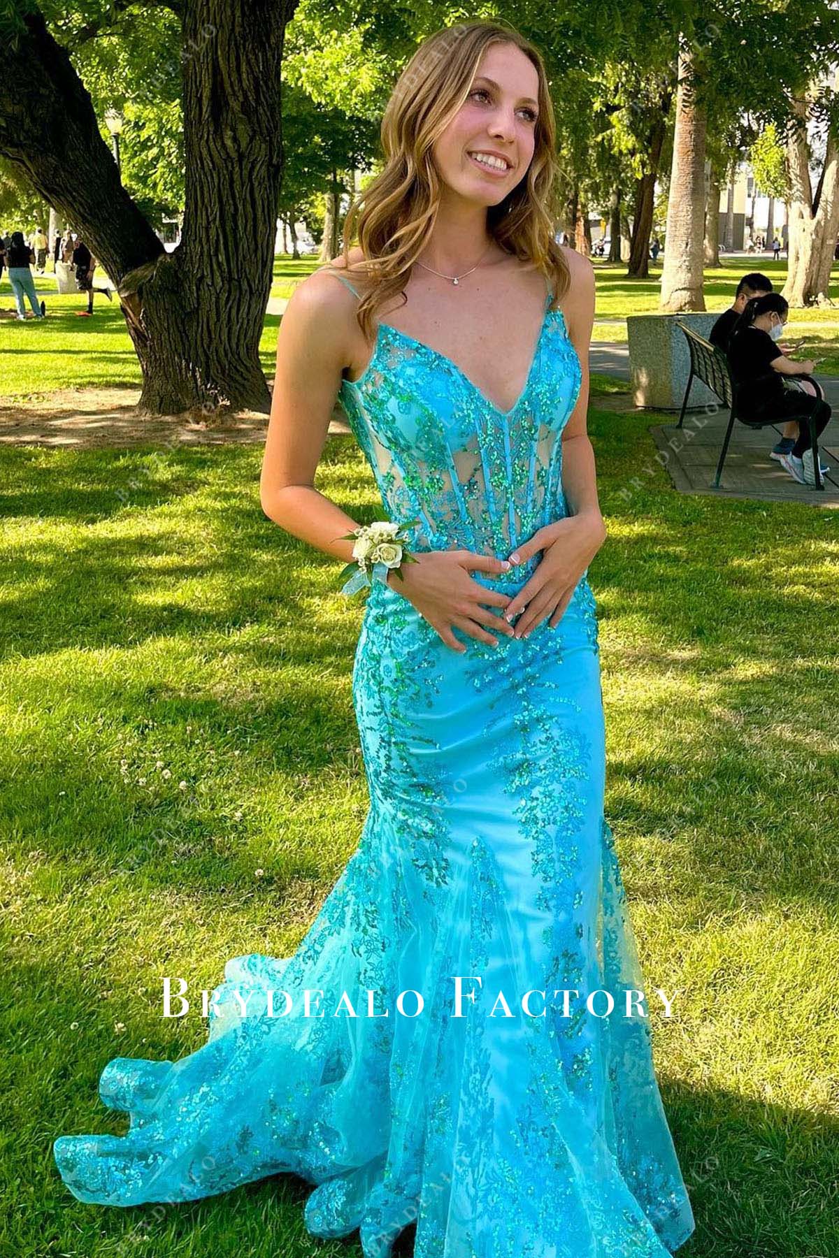 pool v neck mermaid homecoming dress