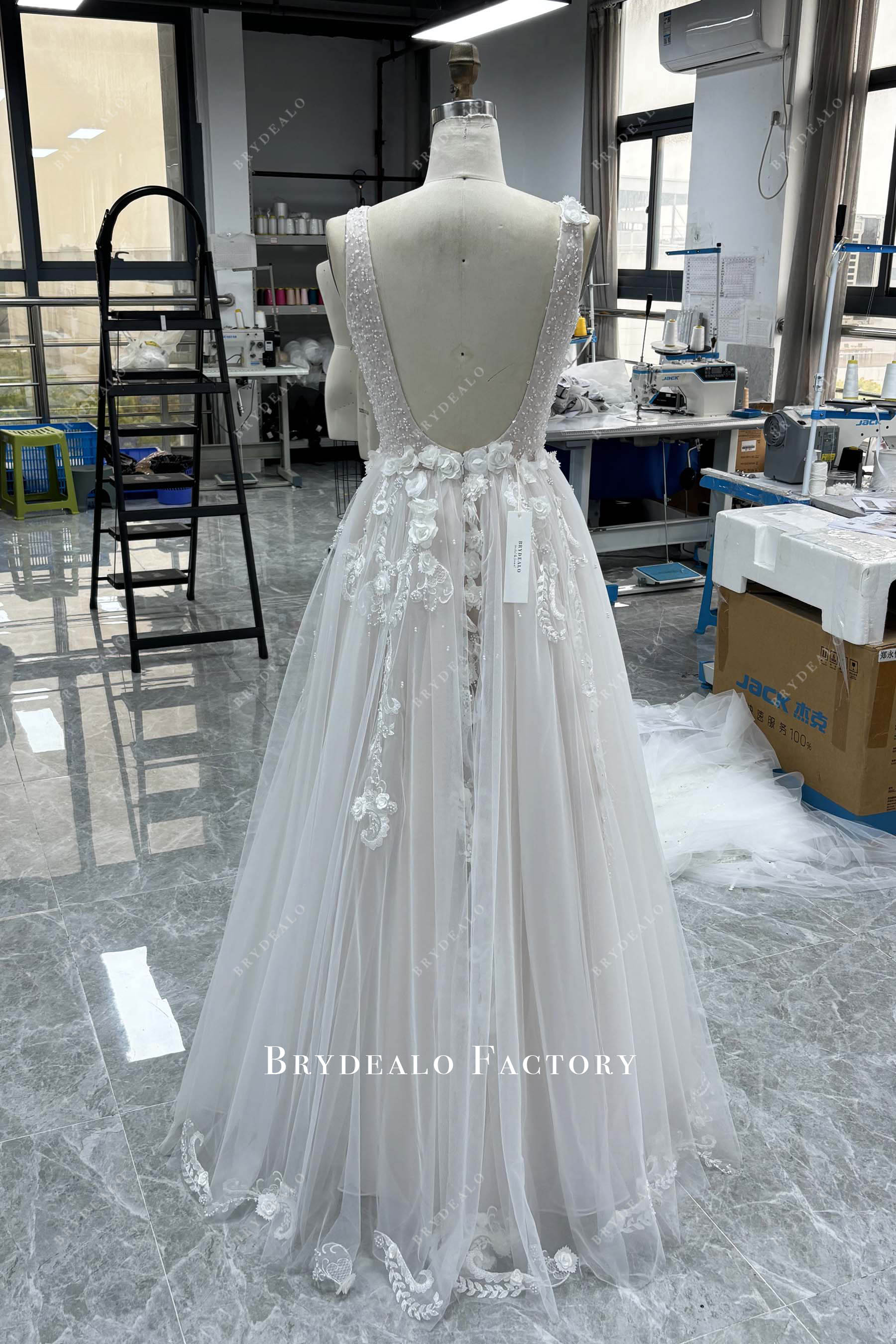 custom puffy floor length lace wedding dress