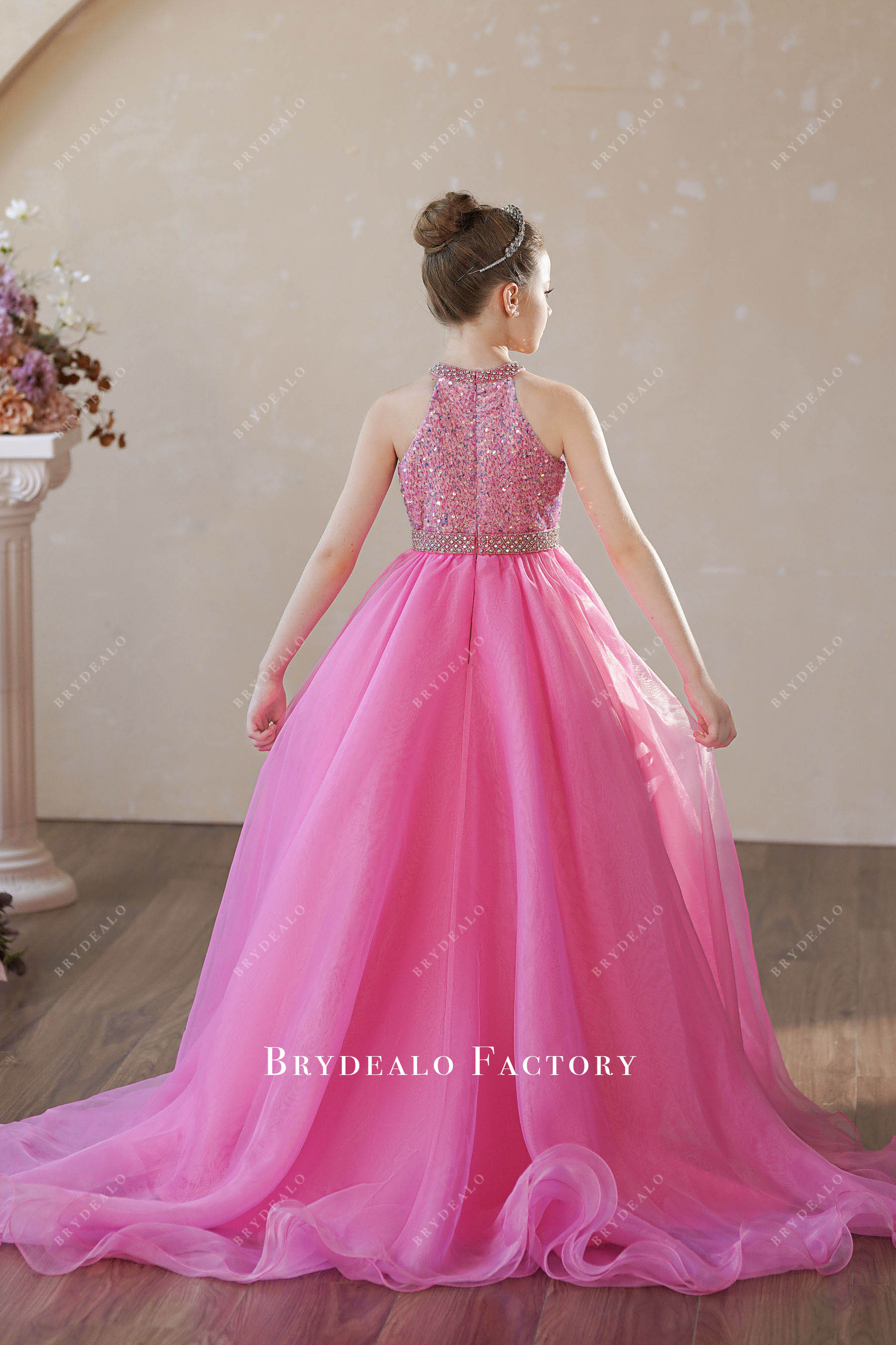 puffy organza skirt sparkly kids formal dress