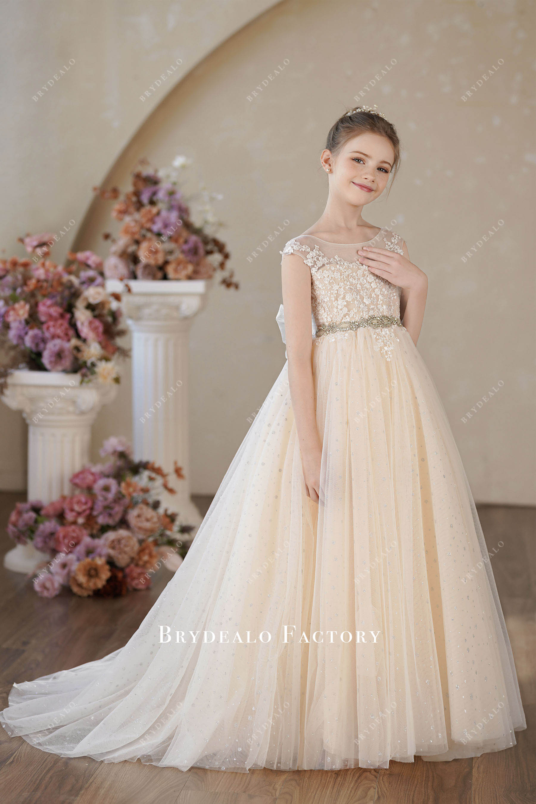 puffy shimmery A-line flower girl dress