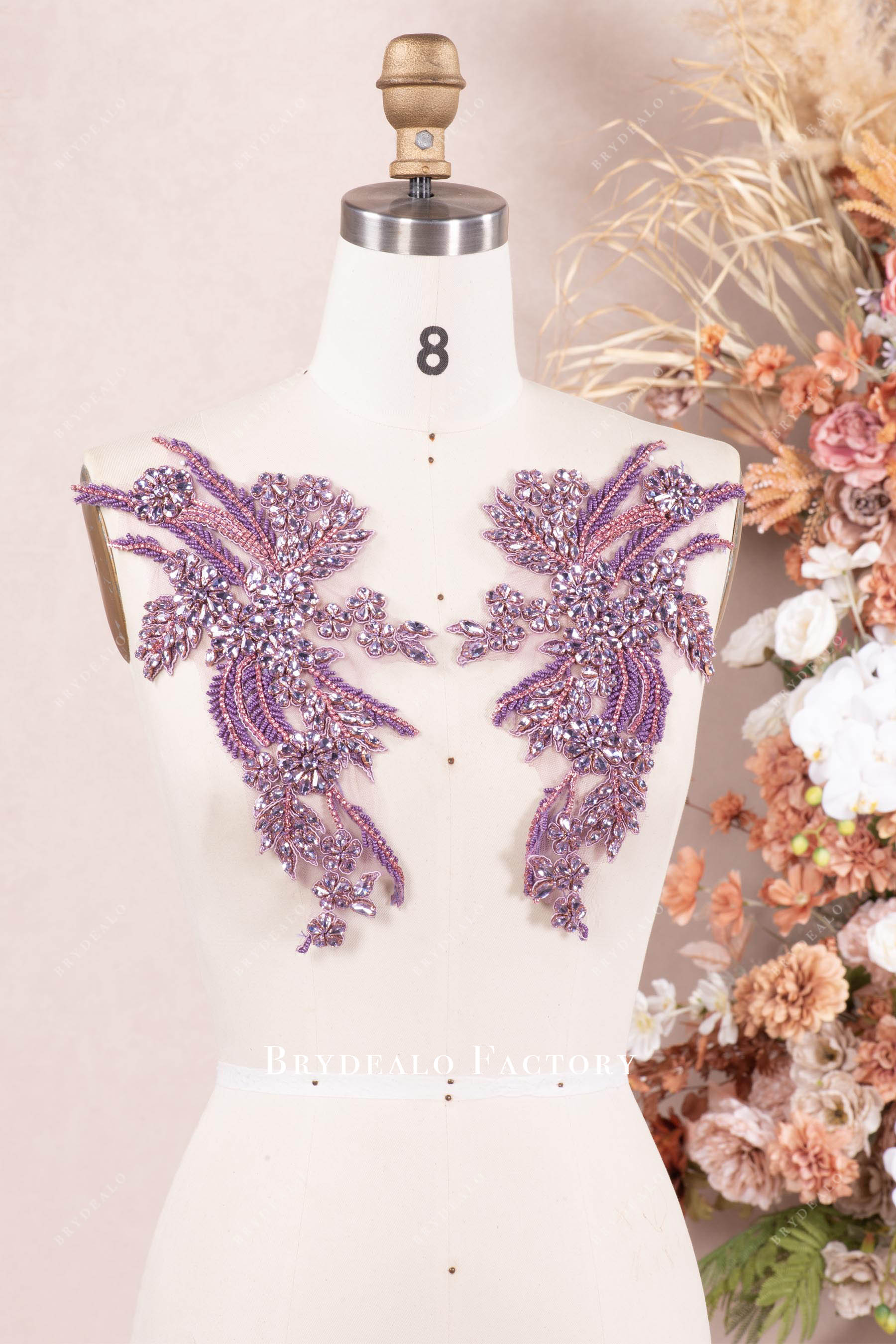 purple beaded lace appliques