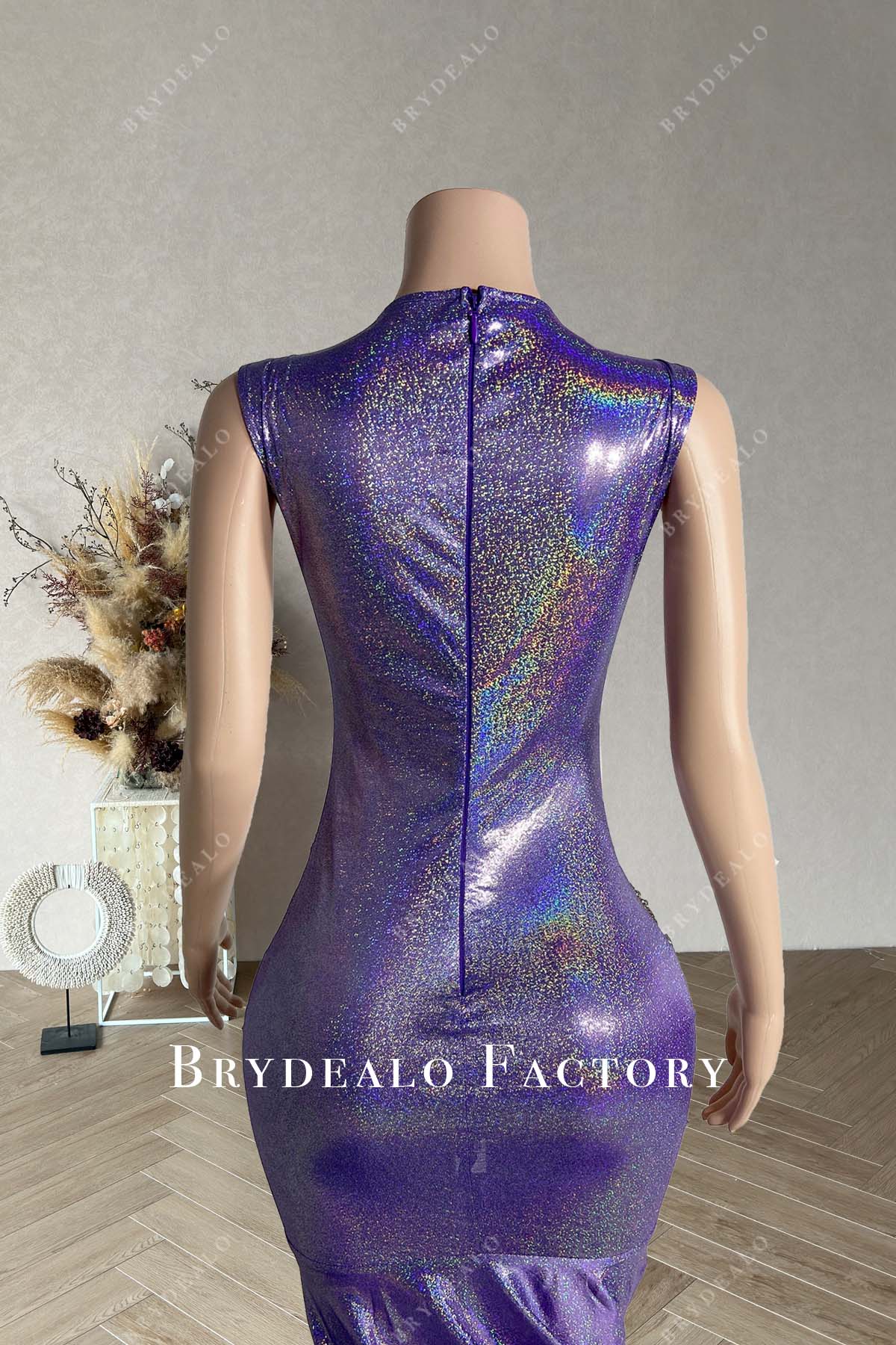 Sleeveless Purple Glitter Prom Dress