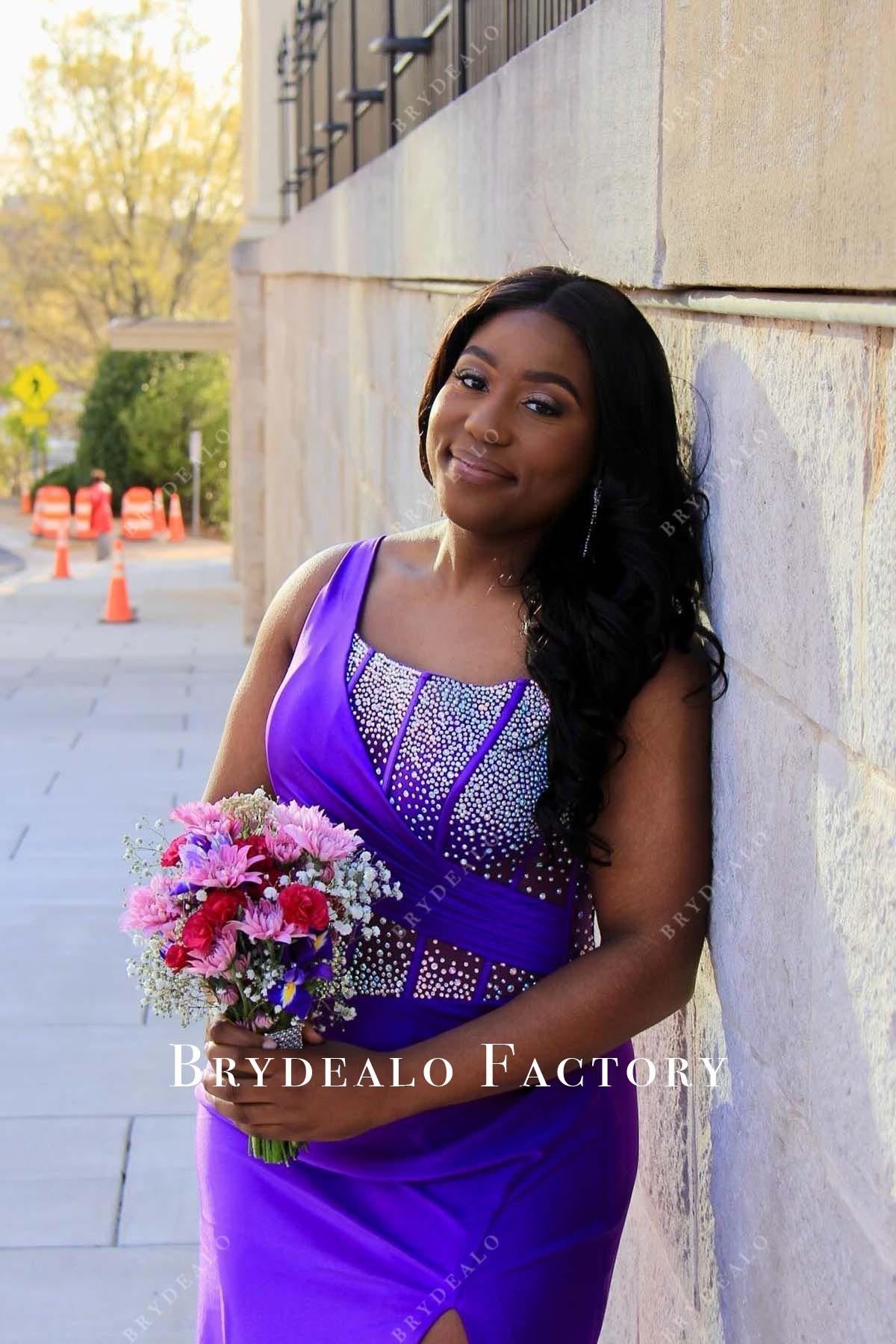 purple glitter prom dress