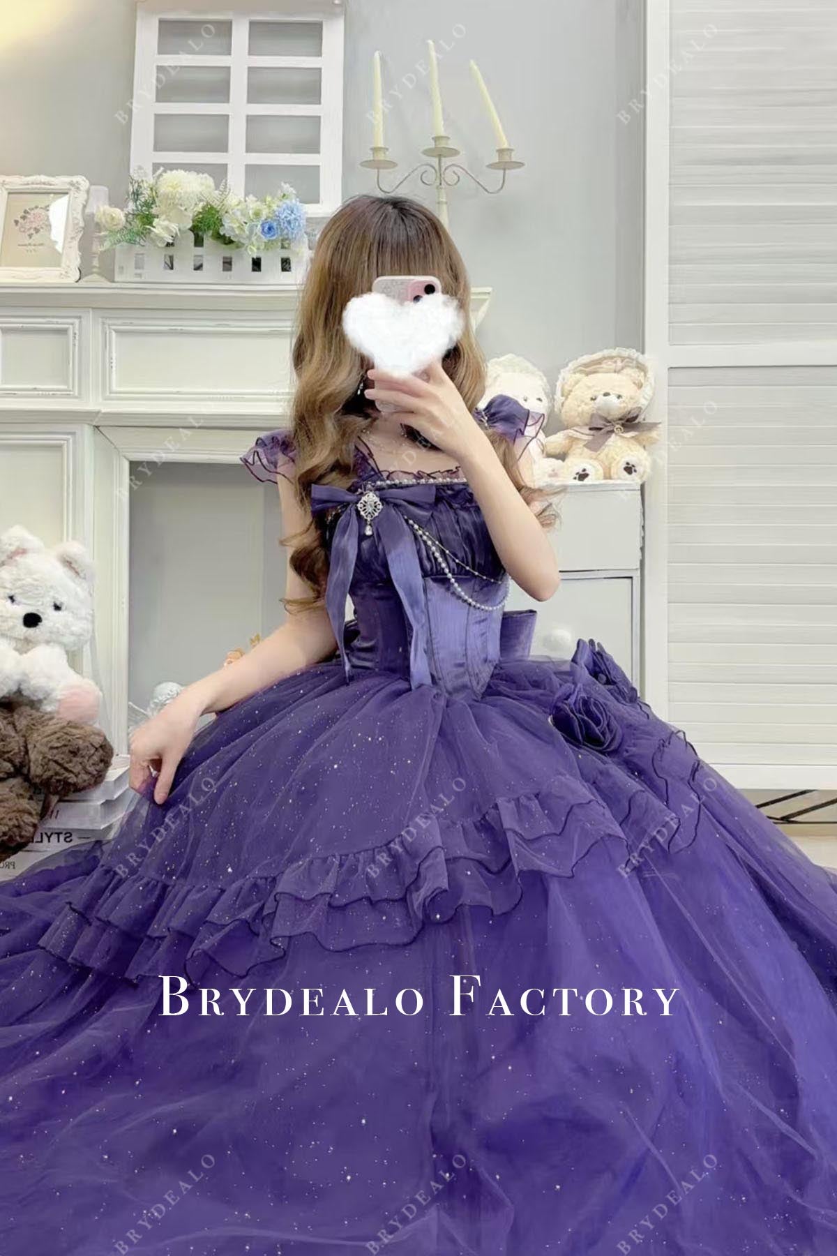 purple ruffled puffy a line lolita dress