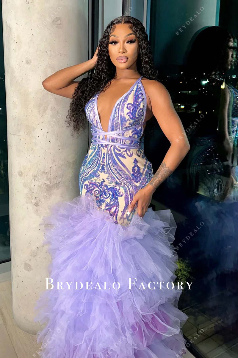 Sequin Ruffled Tulle with Applique Short Dress