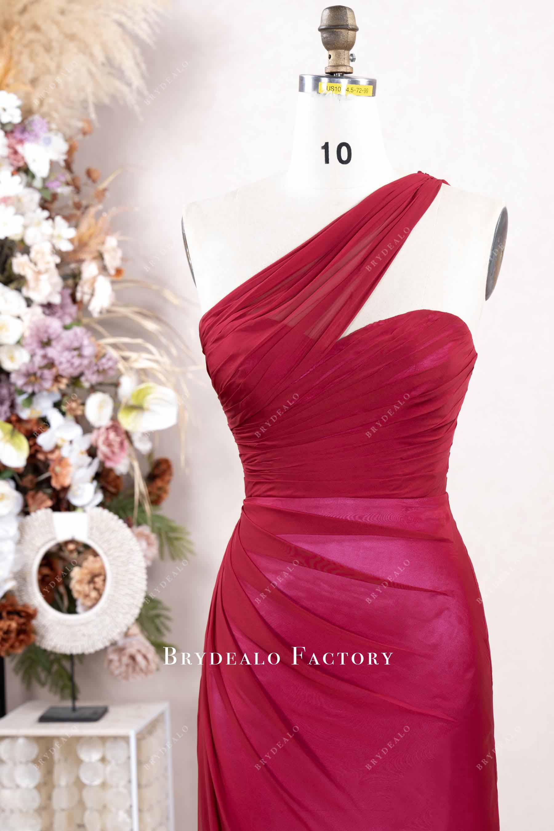 raspberry asymmetric neckline formal dress