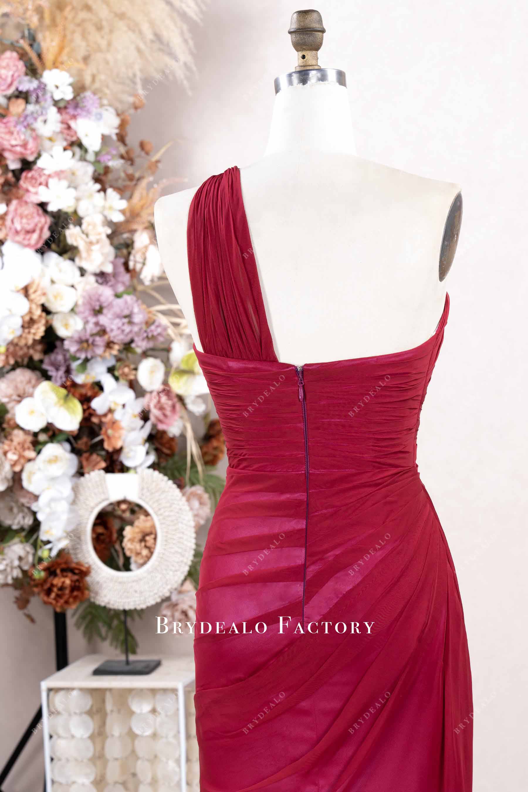 raspberry one shoulder formal dress
