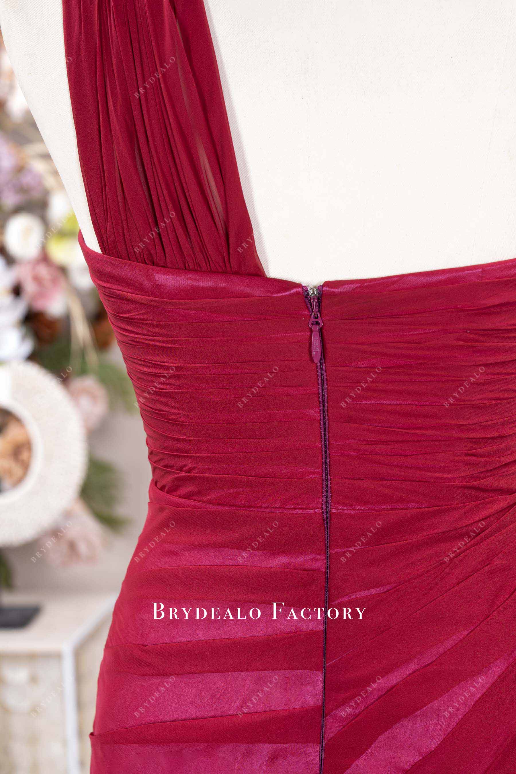 raspberry pleated one strap formal dress