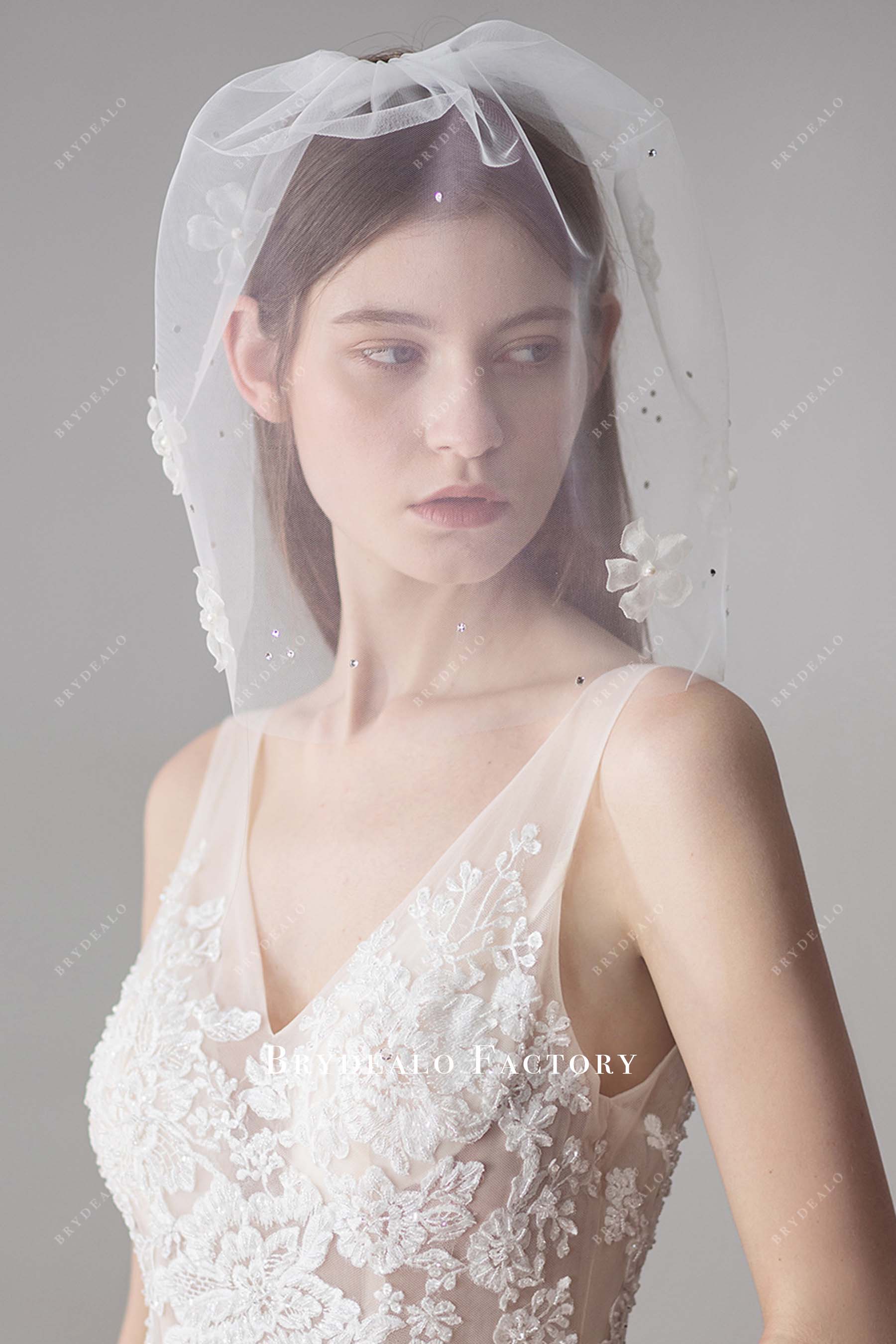 raw cut birdcage bridal veil