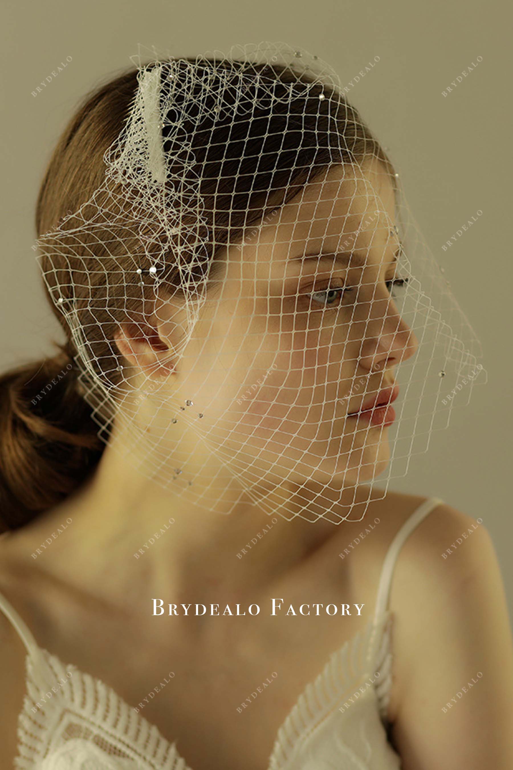 raw cut birdcage bridal veil