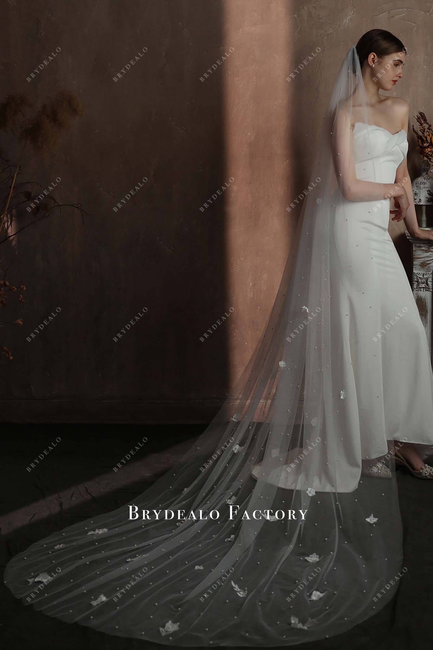 raw cut long bridal veil