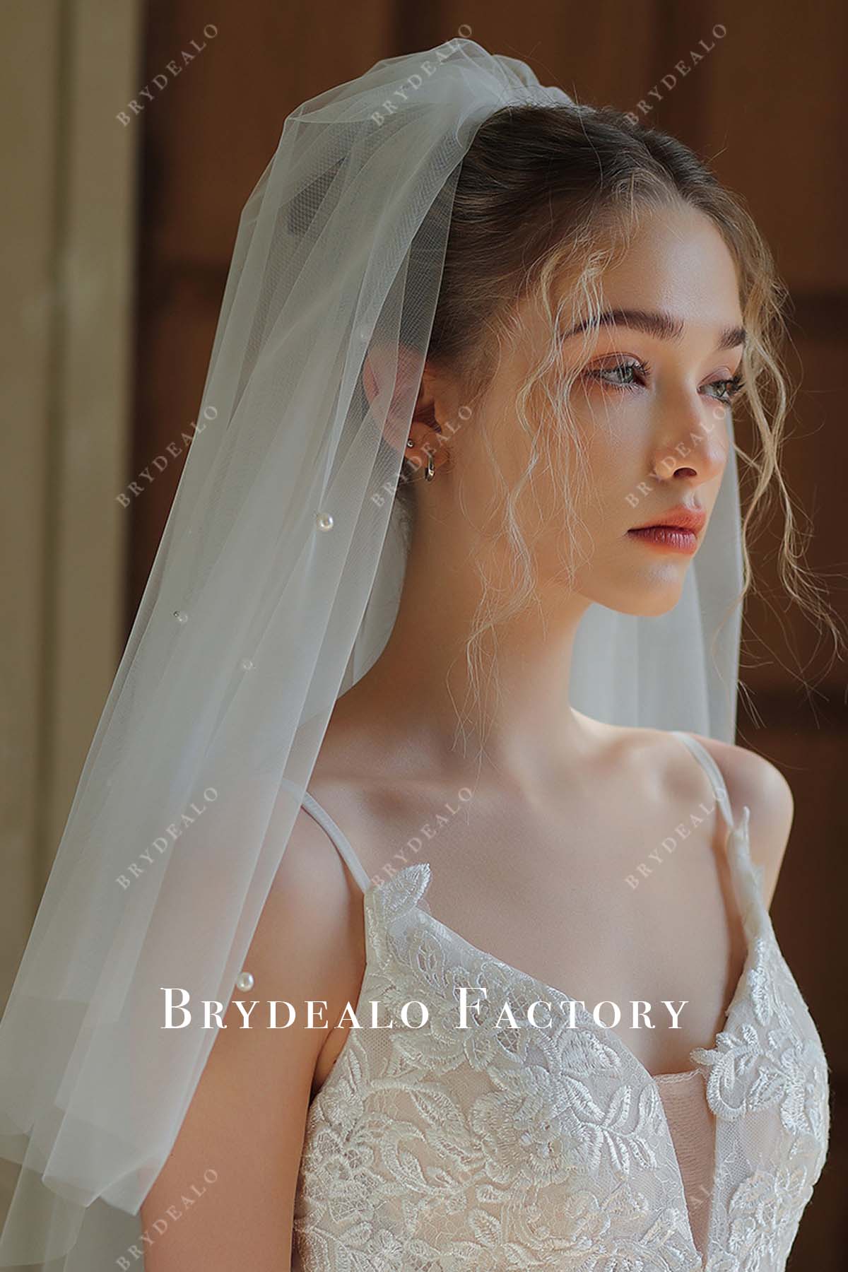 raw cut pearls wedding veil