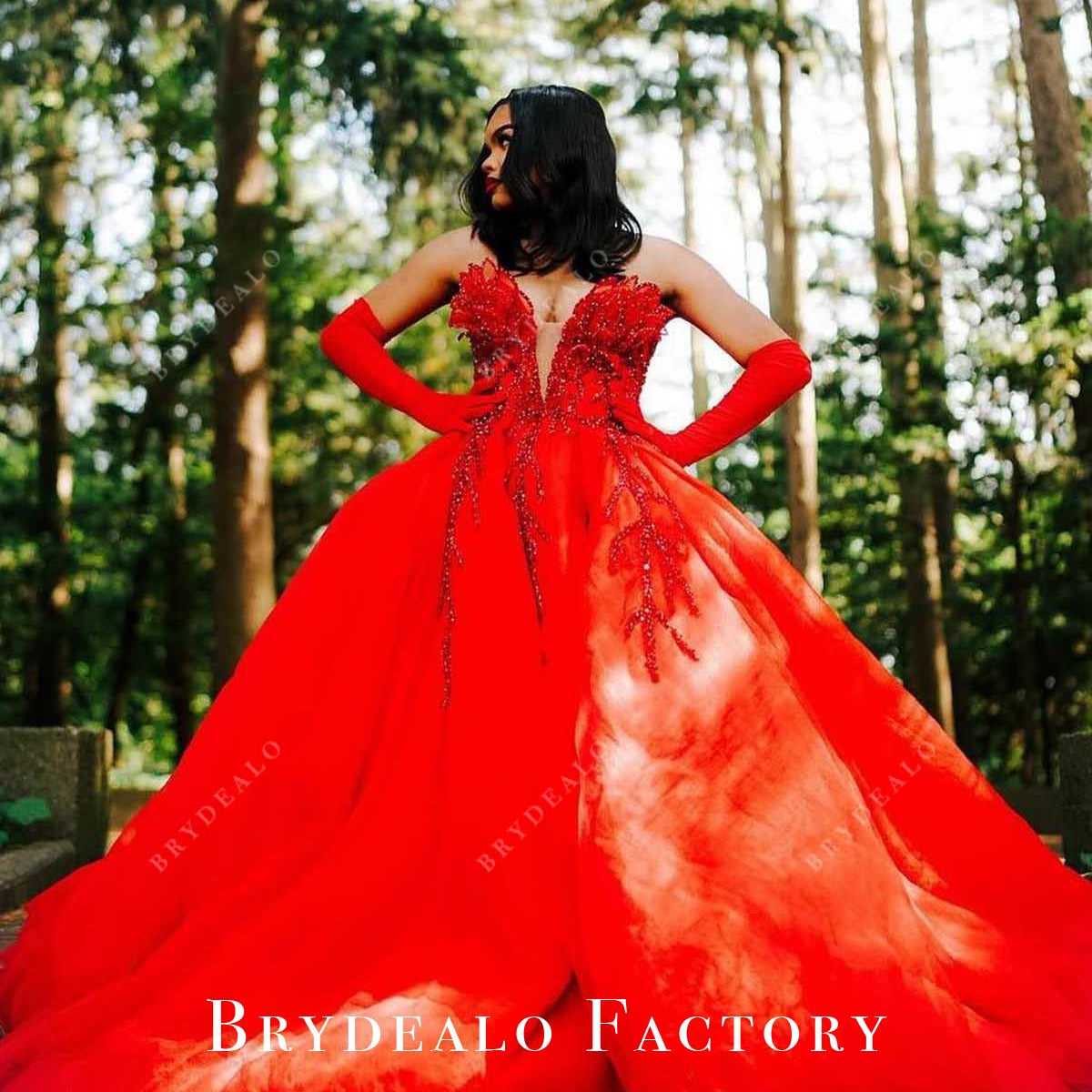 Red Beaded Strapless Sweetheart Puffy A-Line Prom Dress, Dress Only