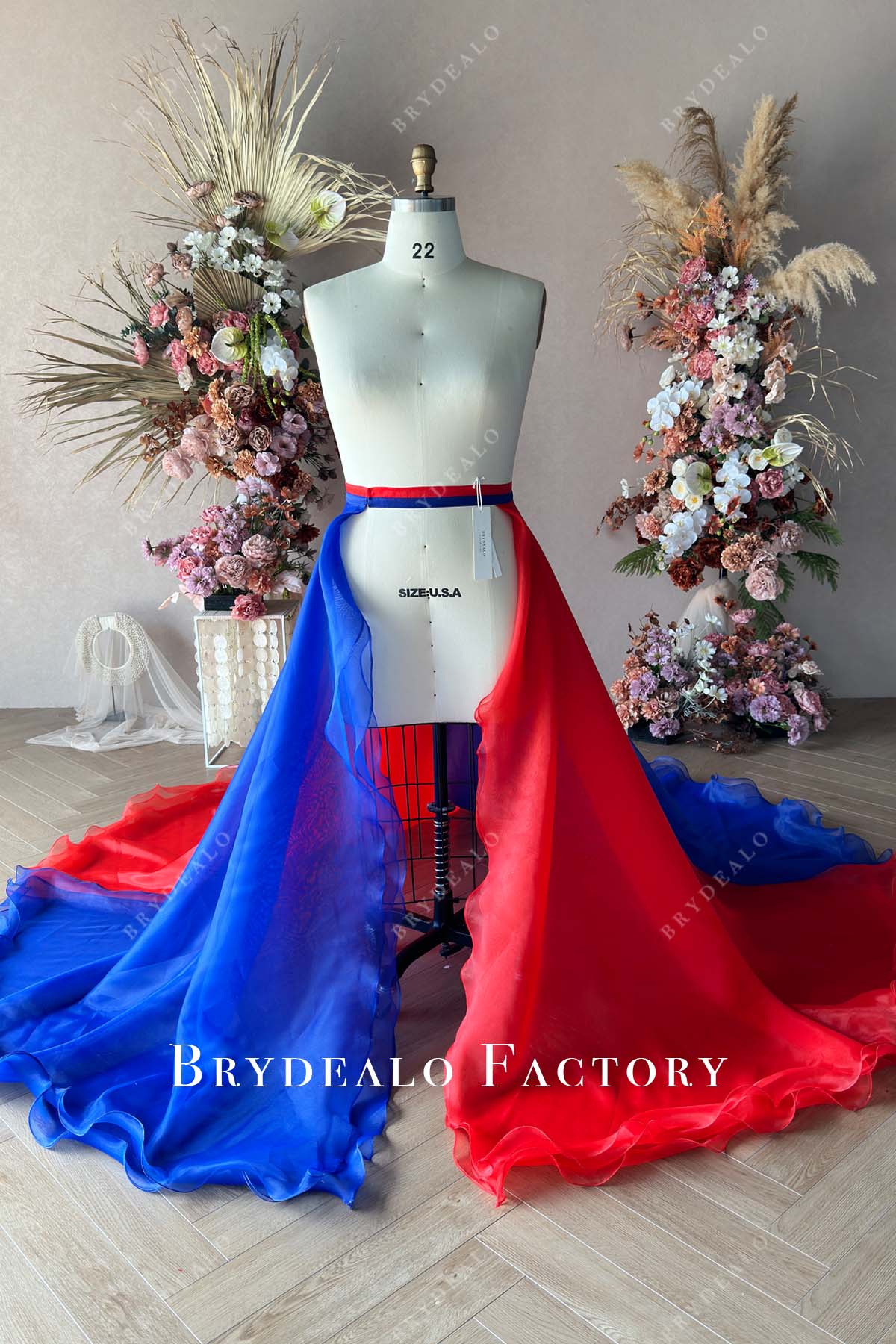 custom red blue organza overskirt