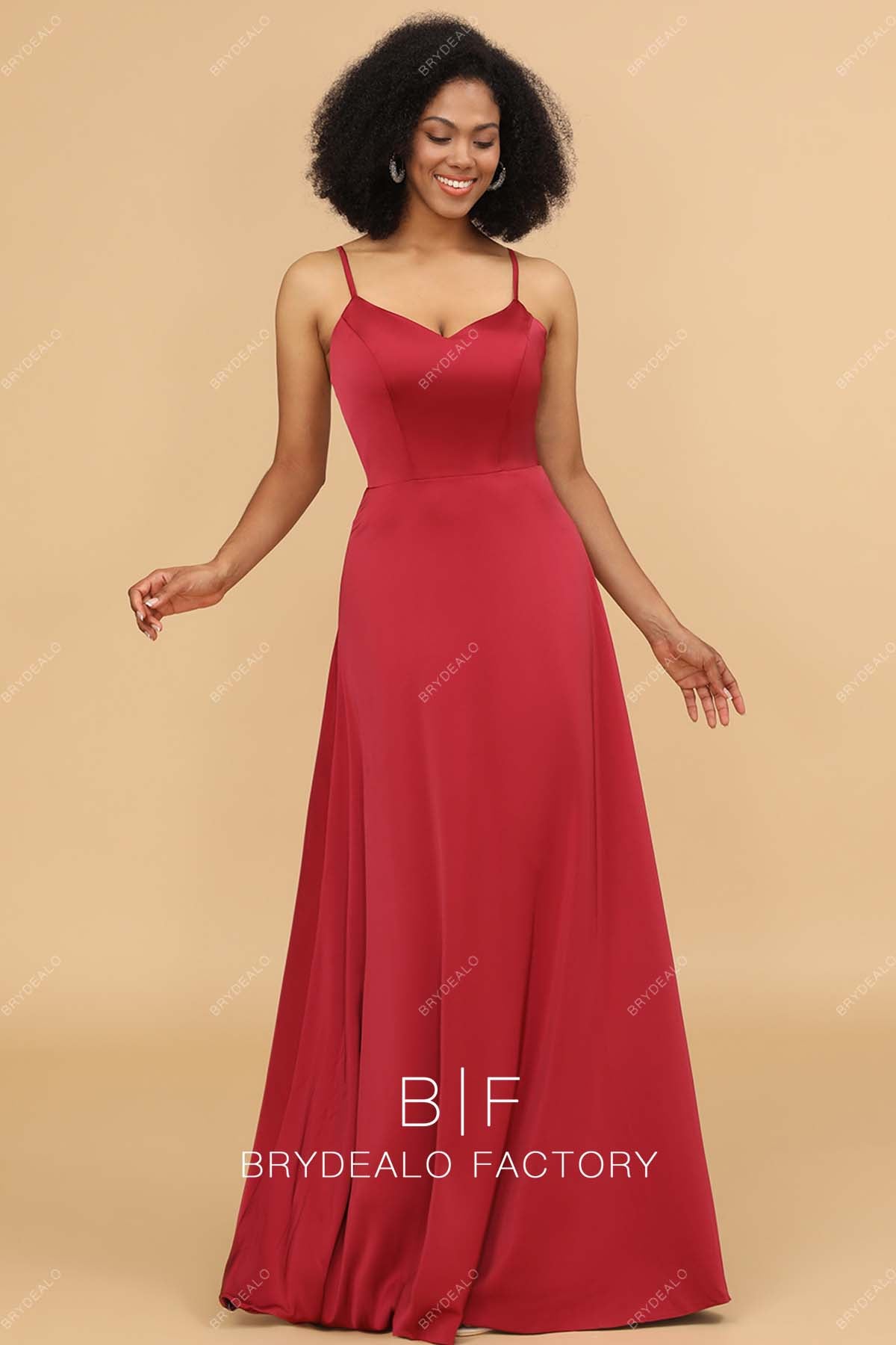 Red Charmeuse Long Bridesmaid Dress